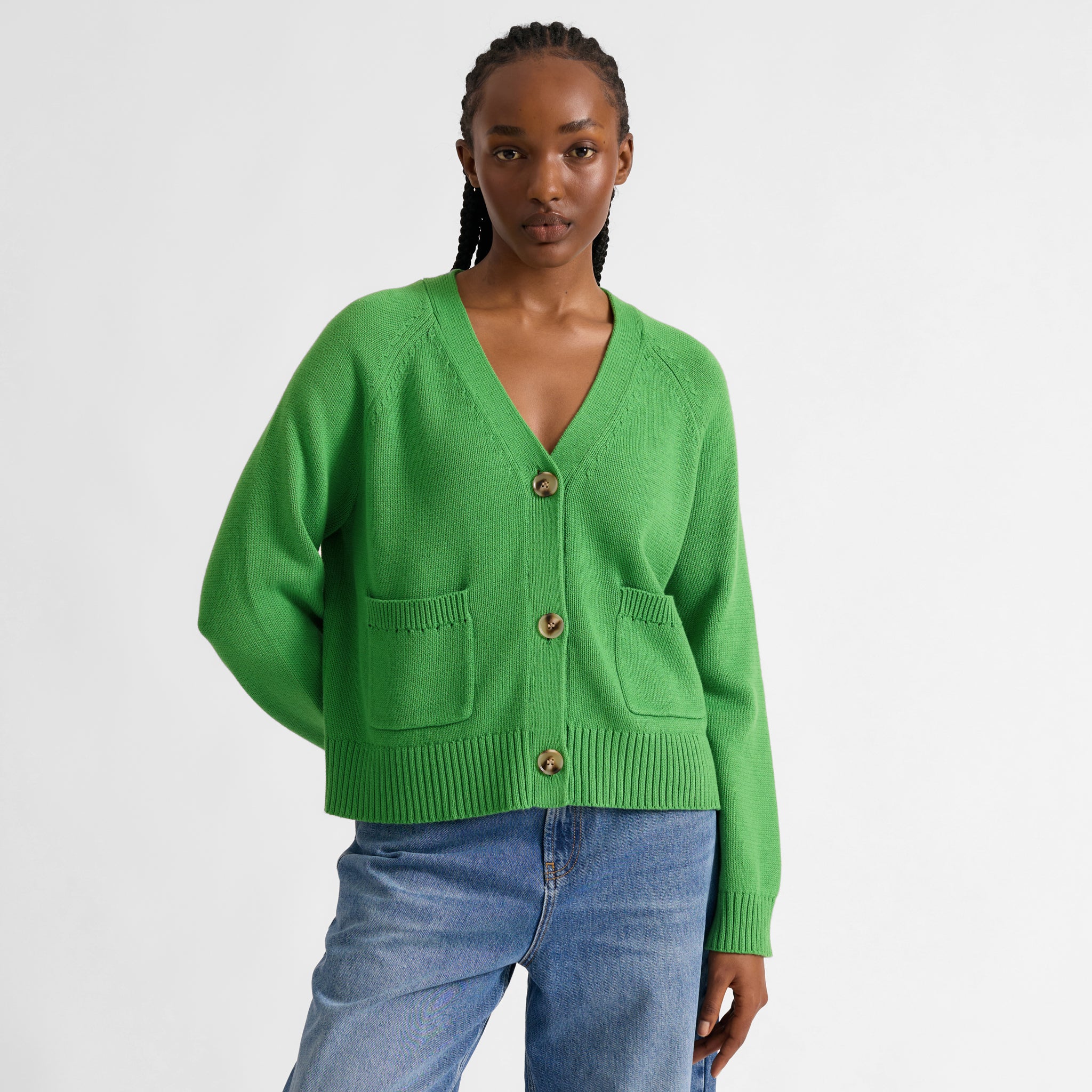 Green Cotton Relaxed Cardigan