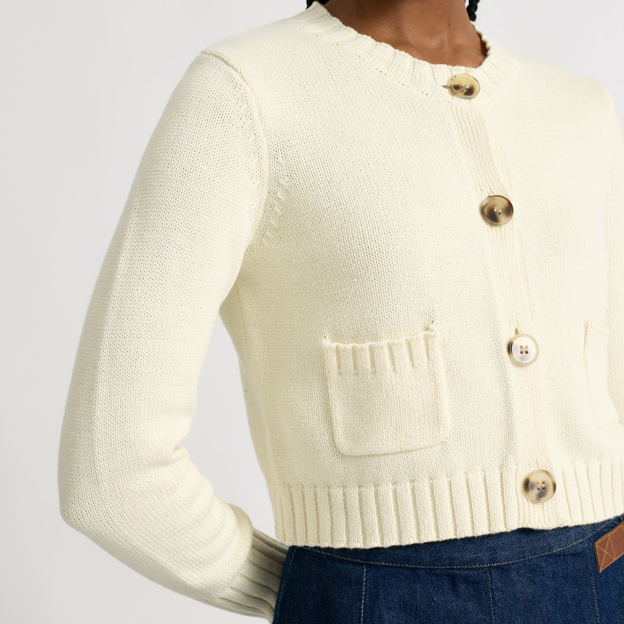 Cream Cotton Cropped Cardigan