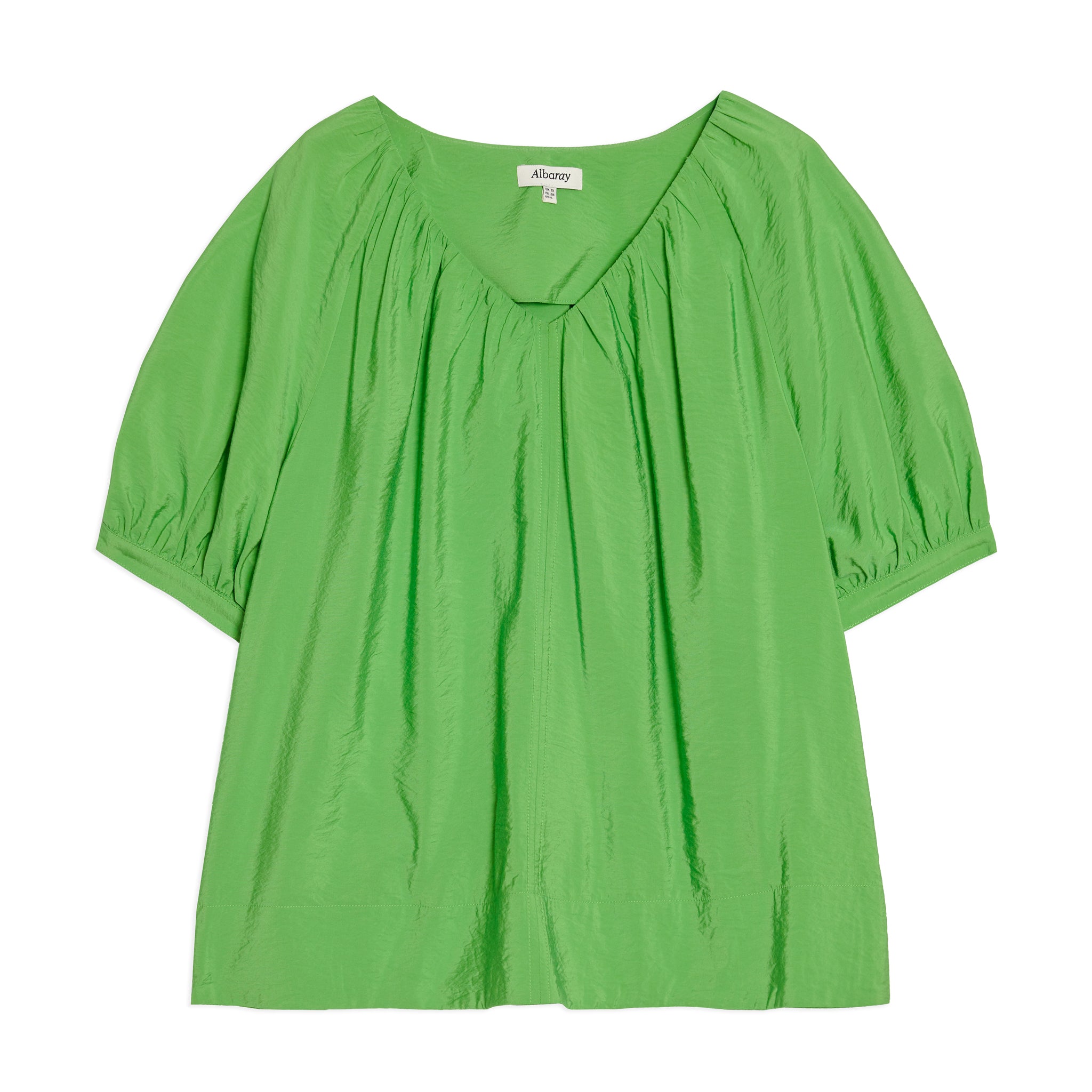 Green V Neck Gathered Top