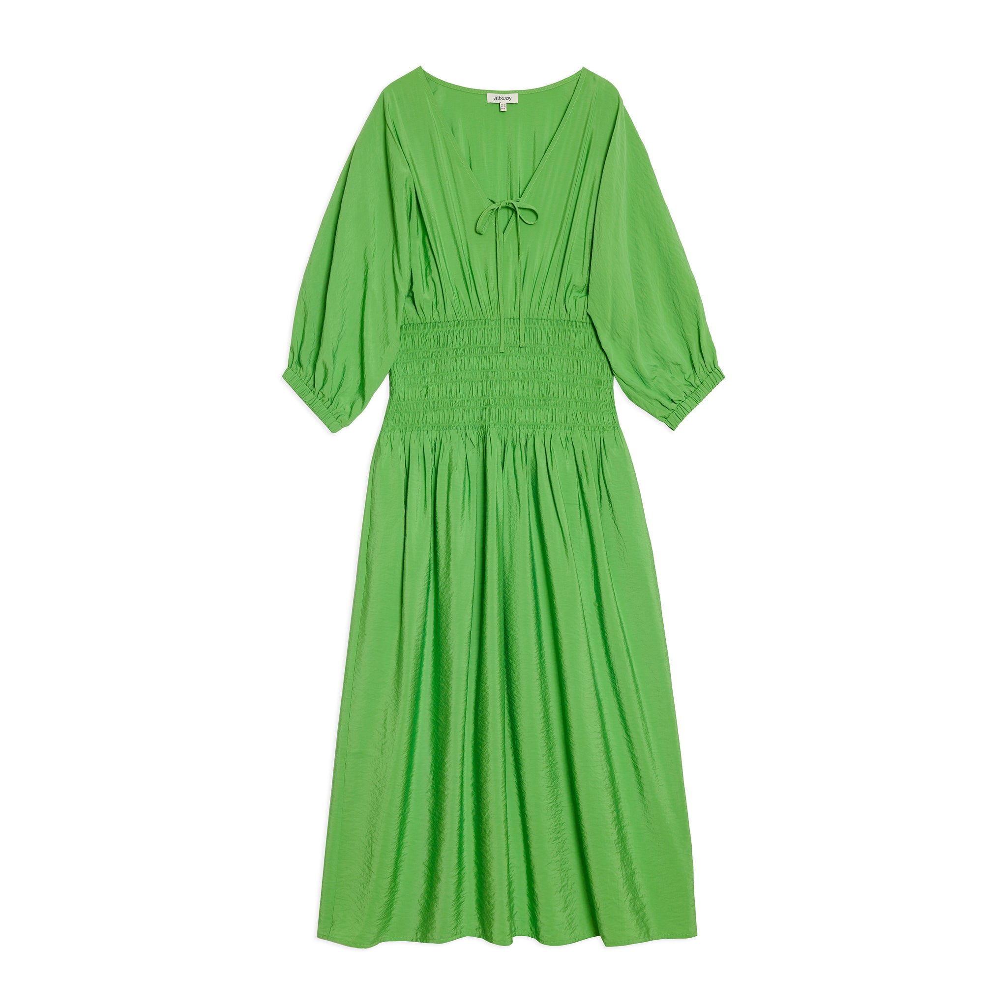 Green Shirred Waist Dress