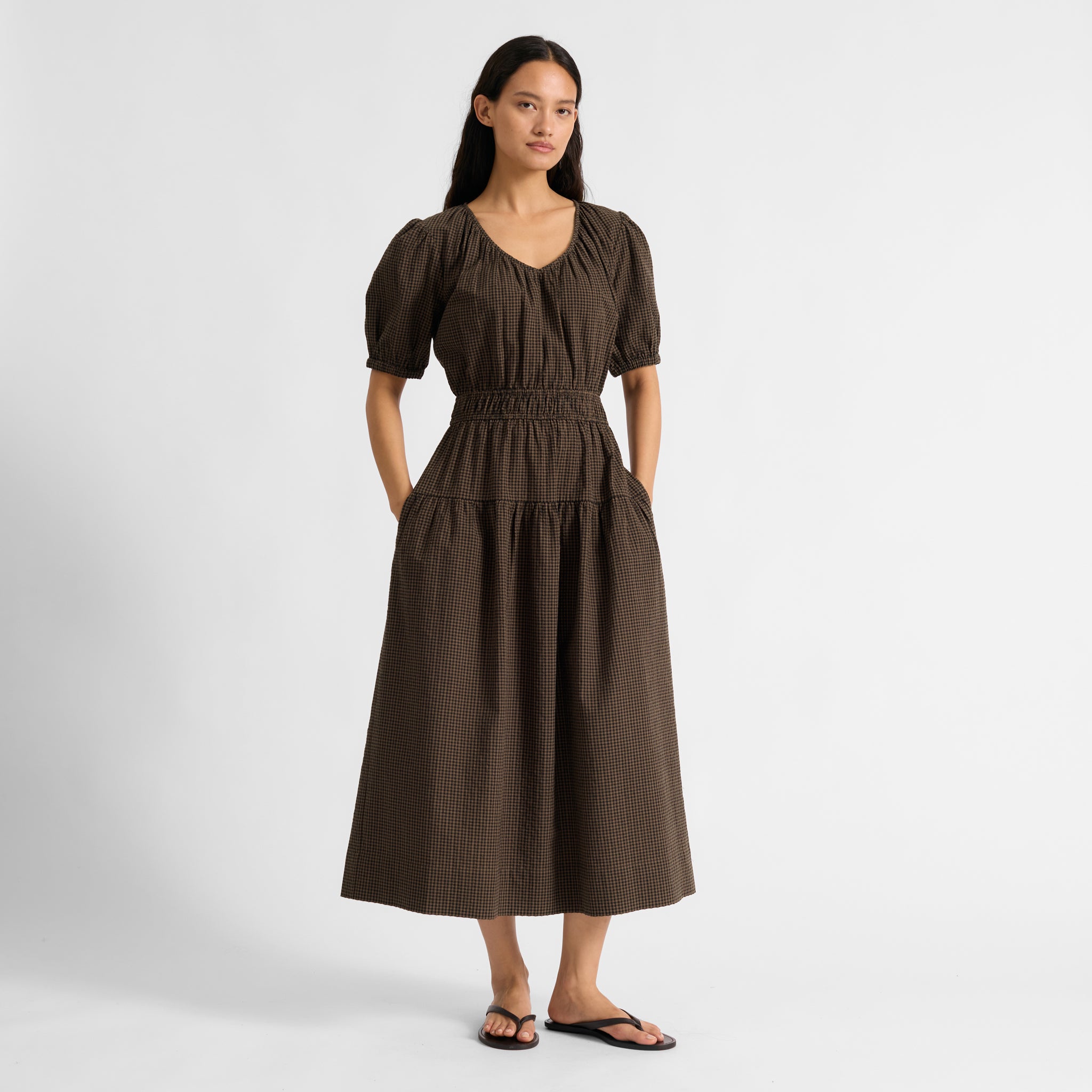 Chocolate Gingham Midi Dress | Sustainable Womenswear | Albaray