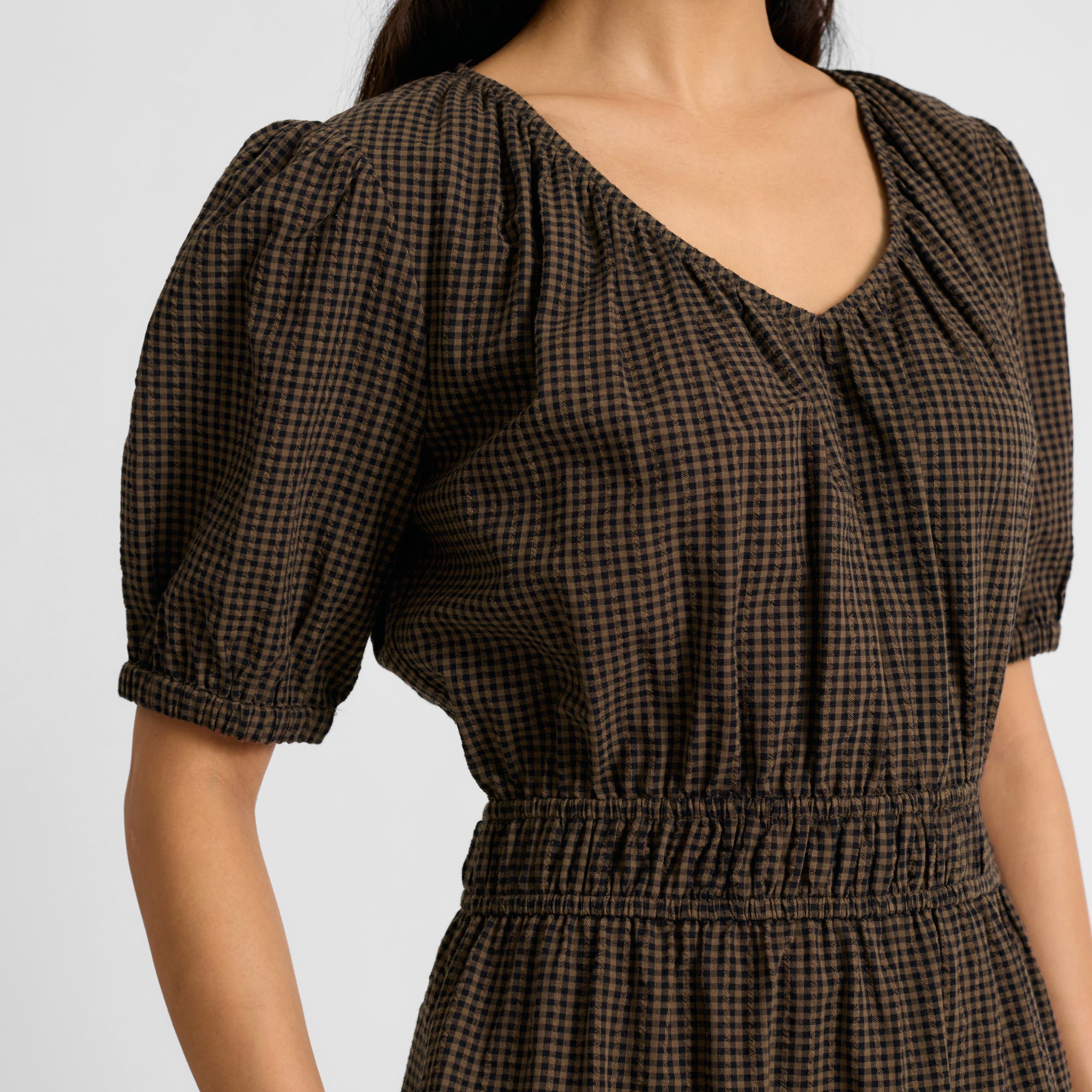 Chocolate and Black Gingham Midi Dress