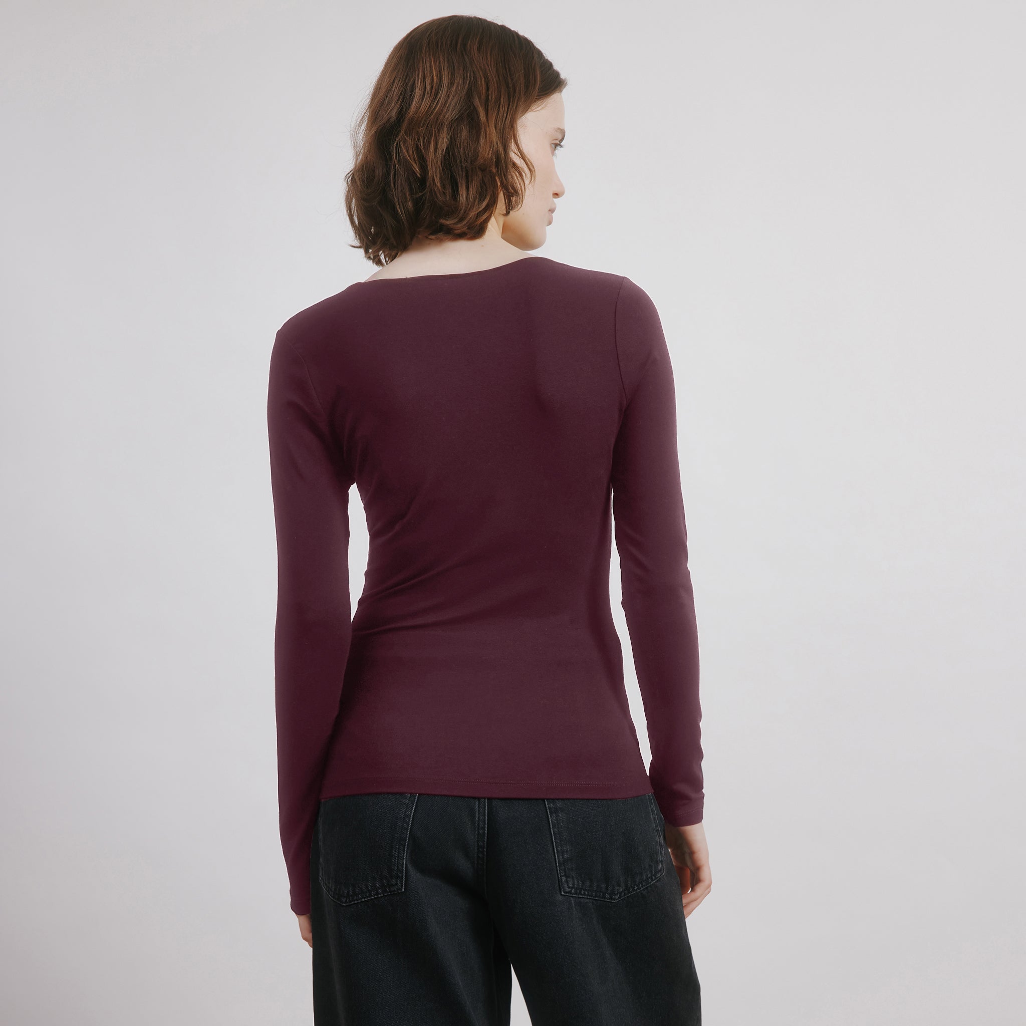 Burgundy Ponte Deep V Neck Top