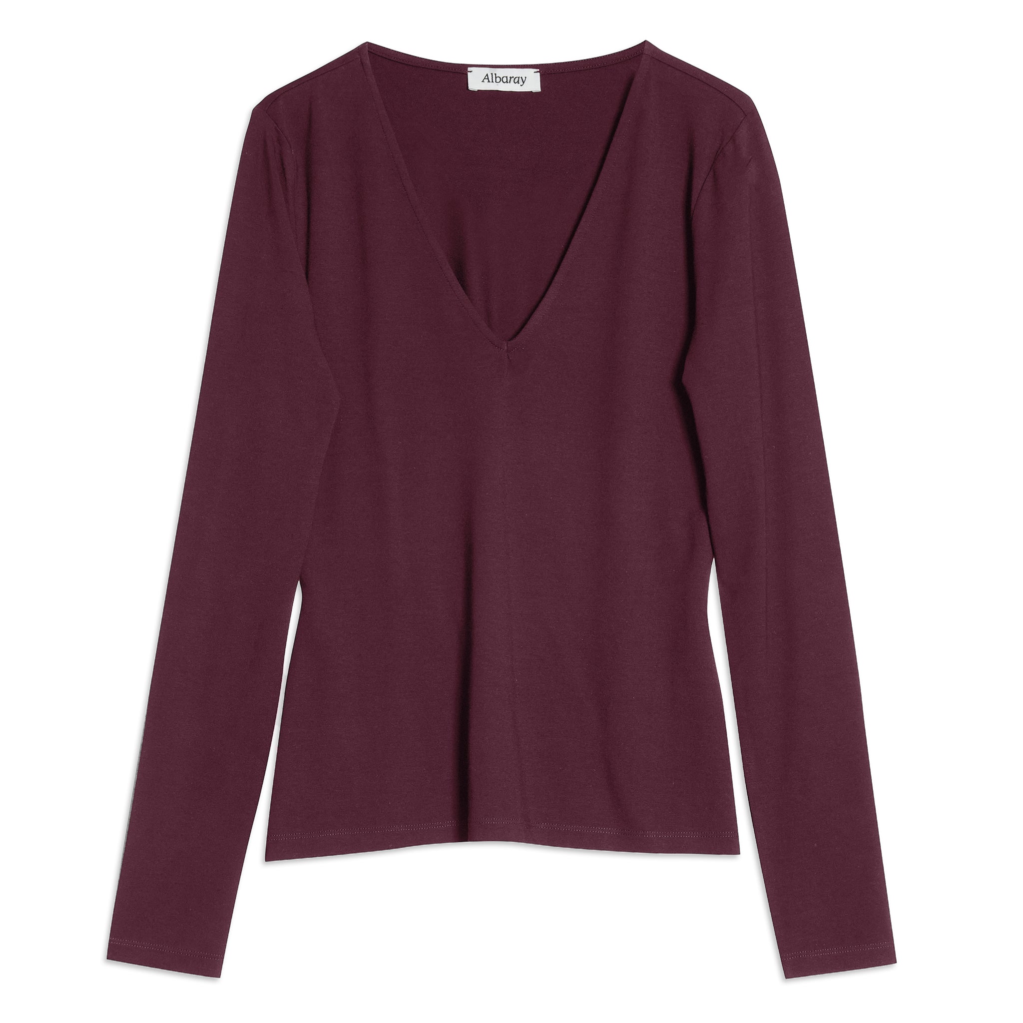 Burgundy Ponte Deep V Neck Top