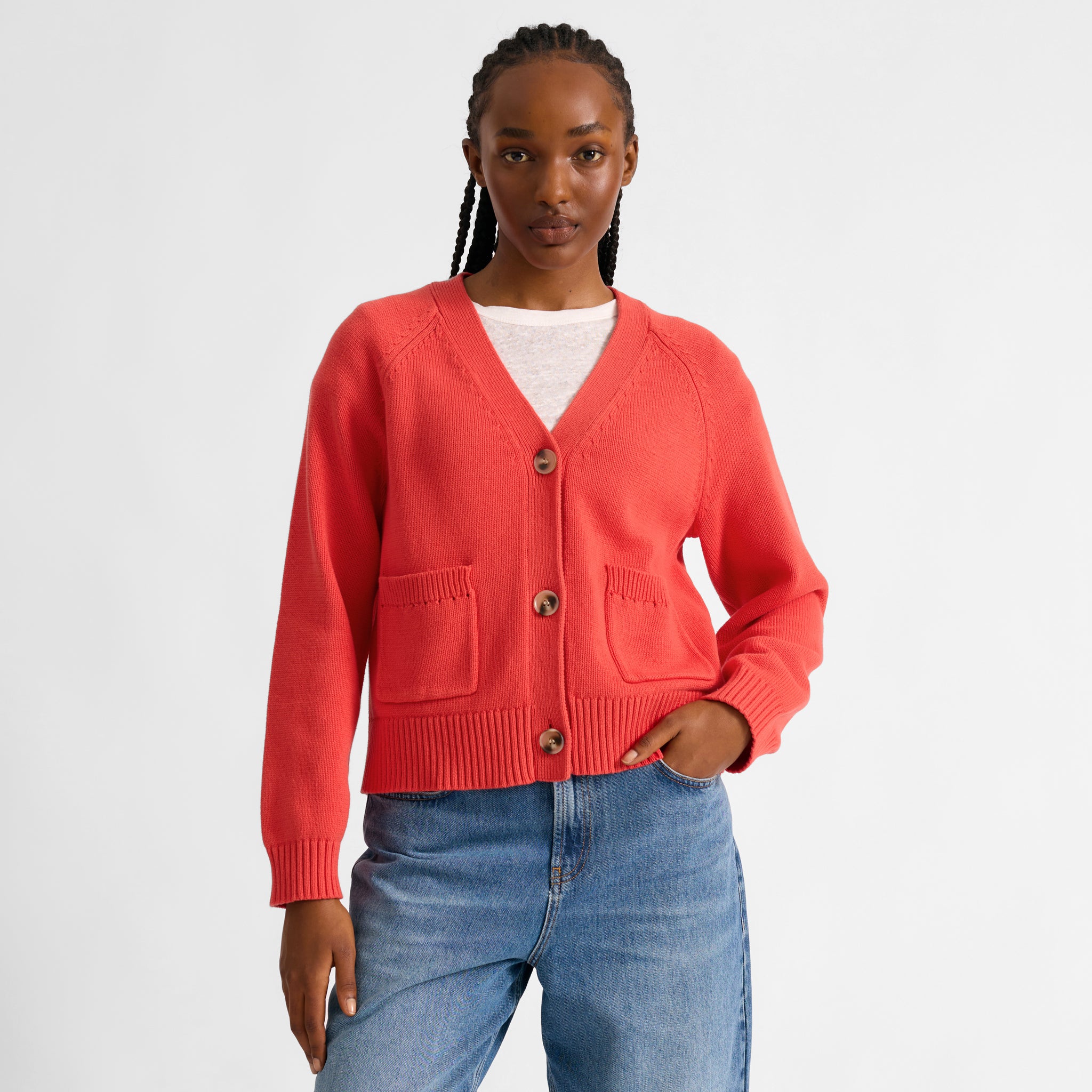 Orange Cotton Relaxed Cardigan
