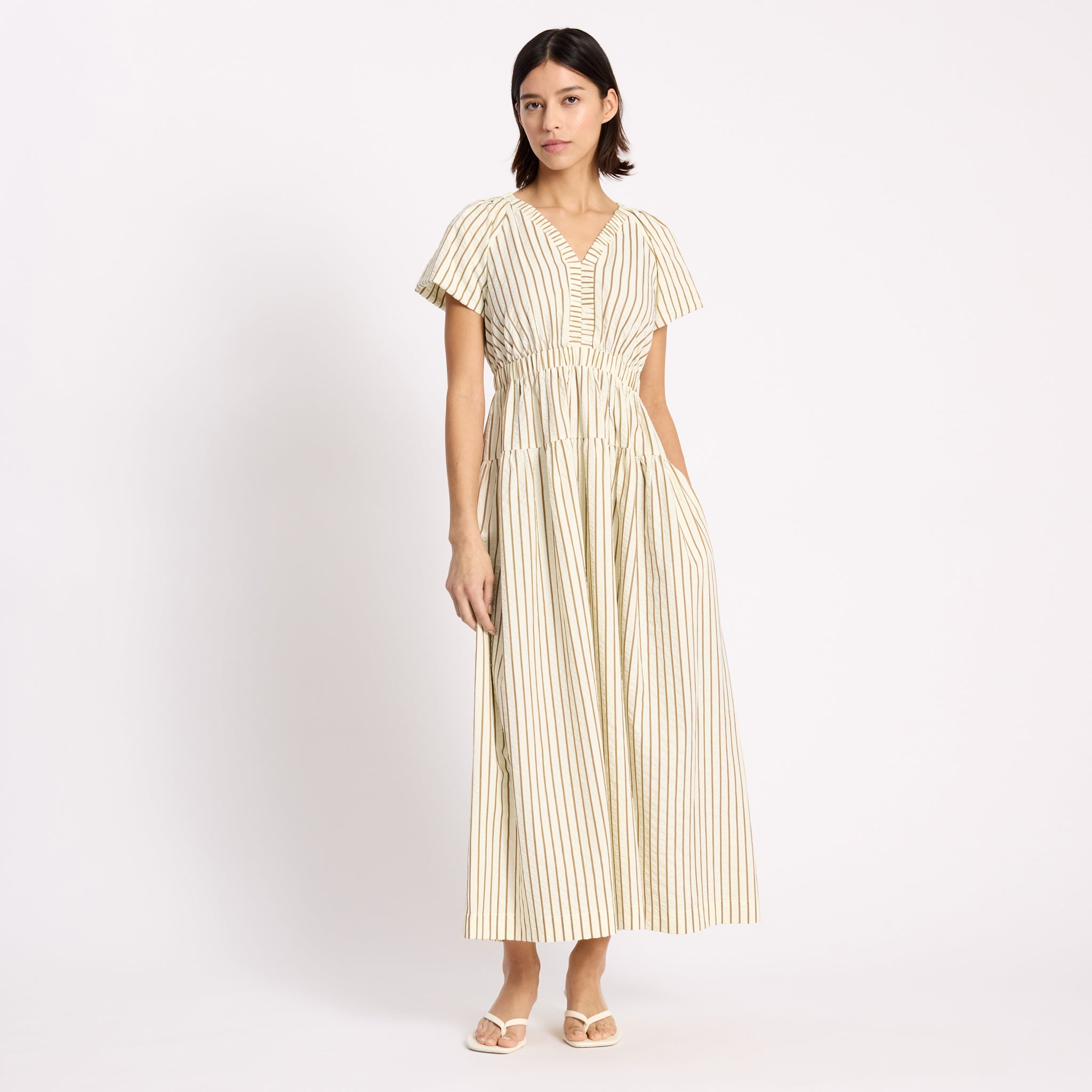Neutral Stripe V Neck Dress