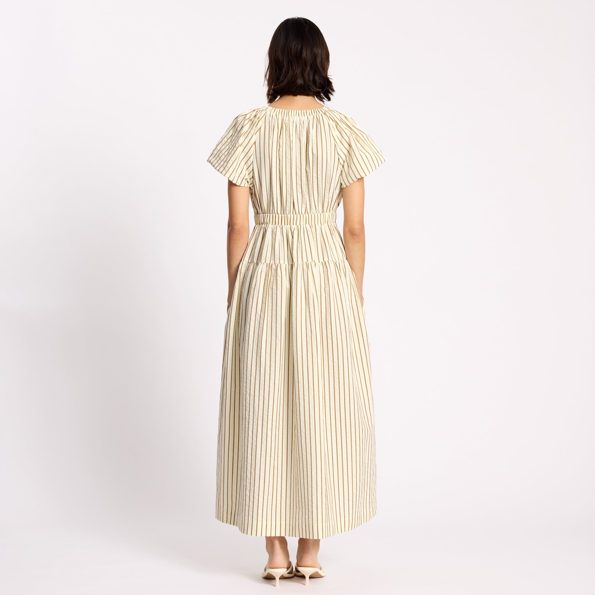 Neutral Stripe V Neck Dress