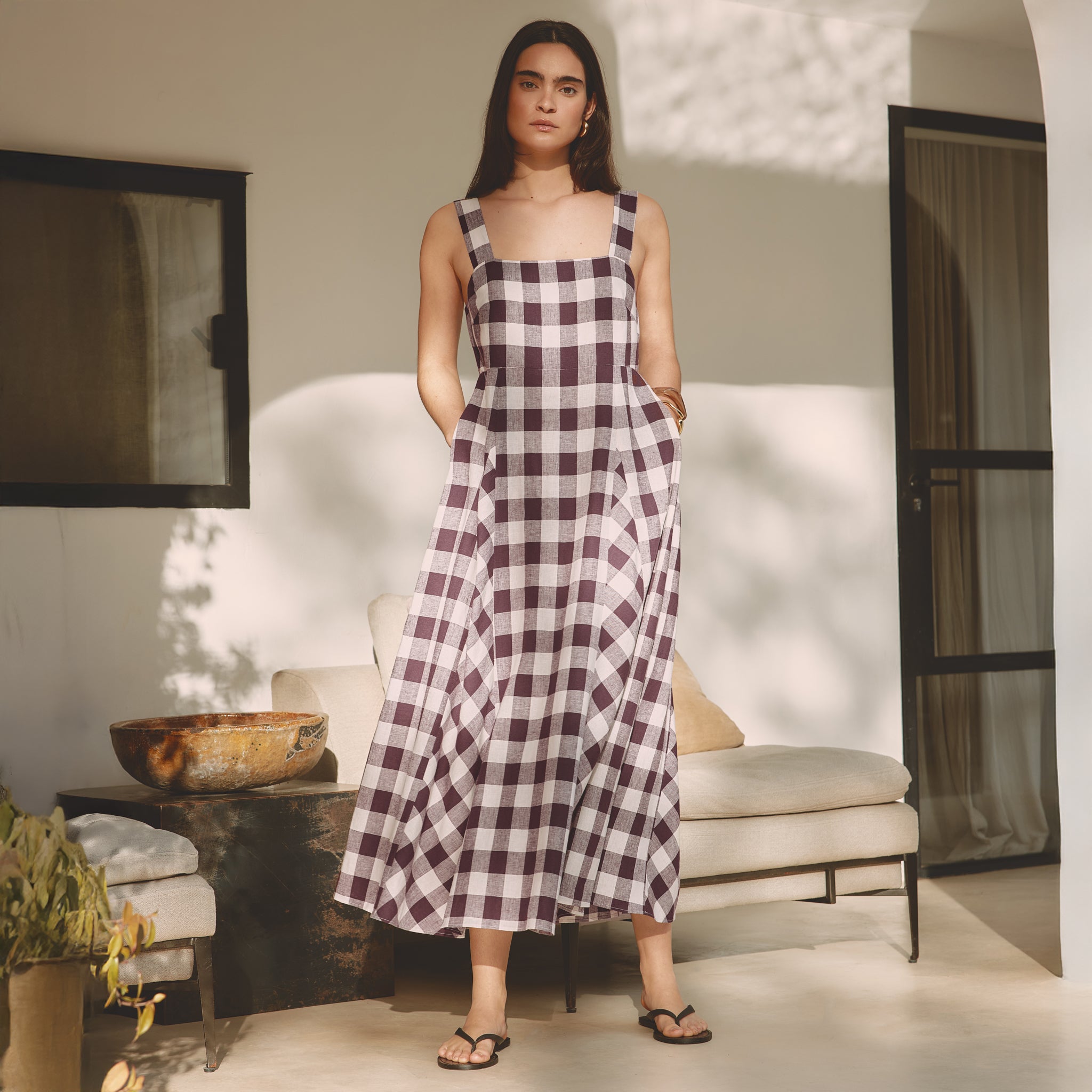 Burgundy Gingham Apron Dress