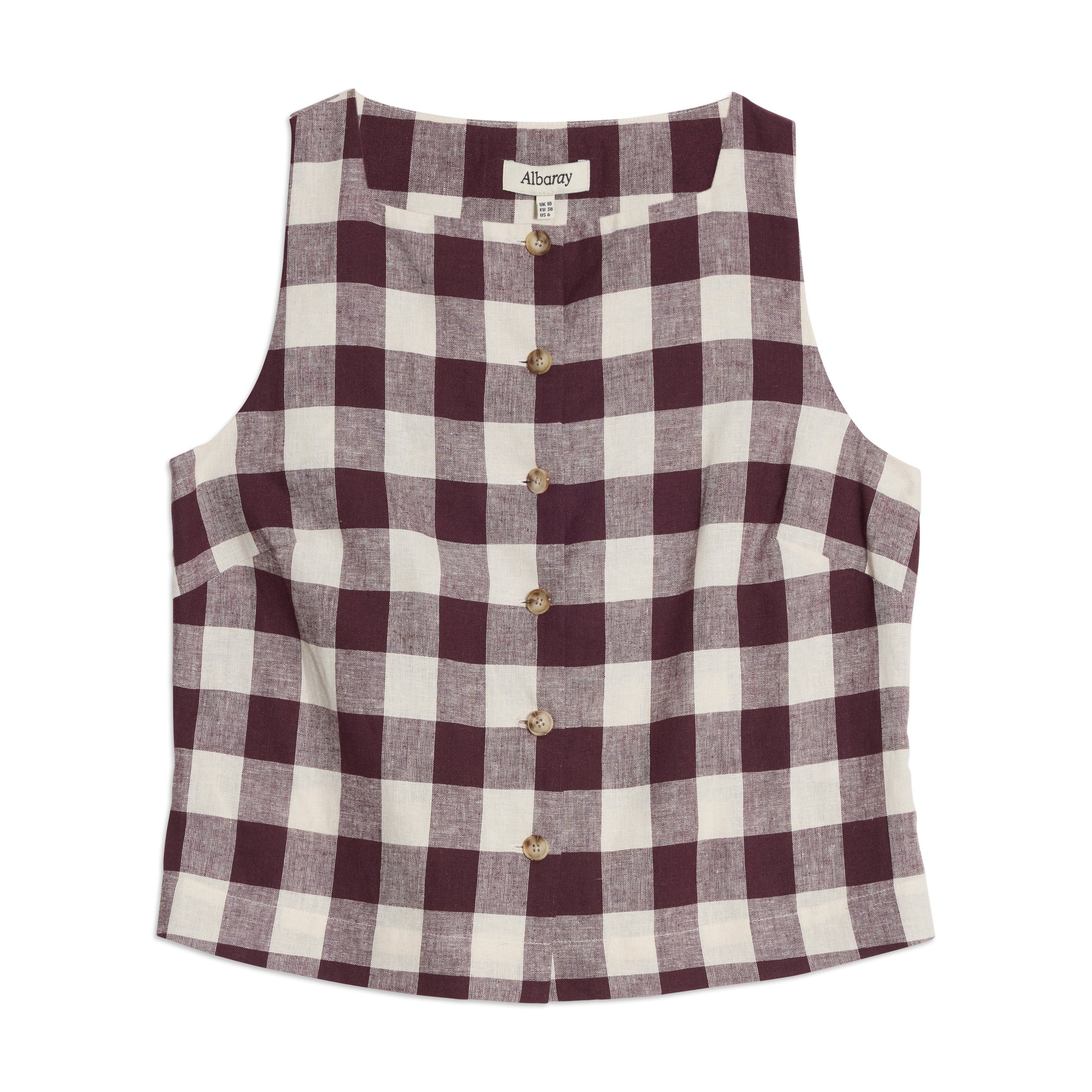 Burgundy Gingham Button Top