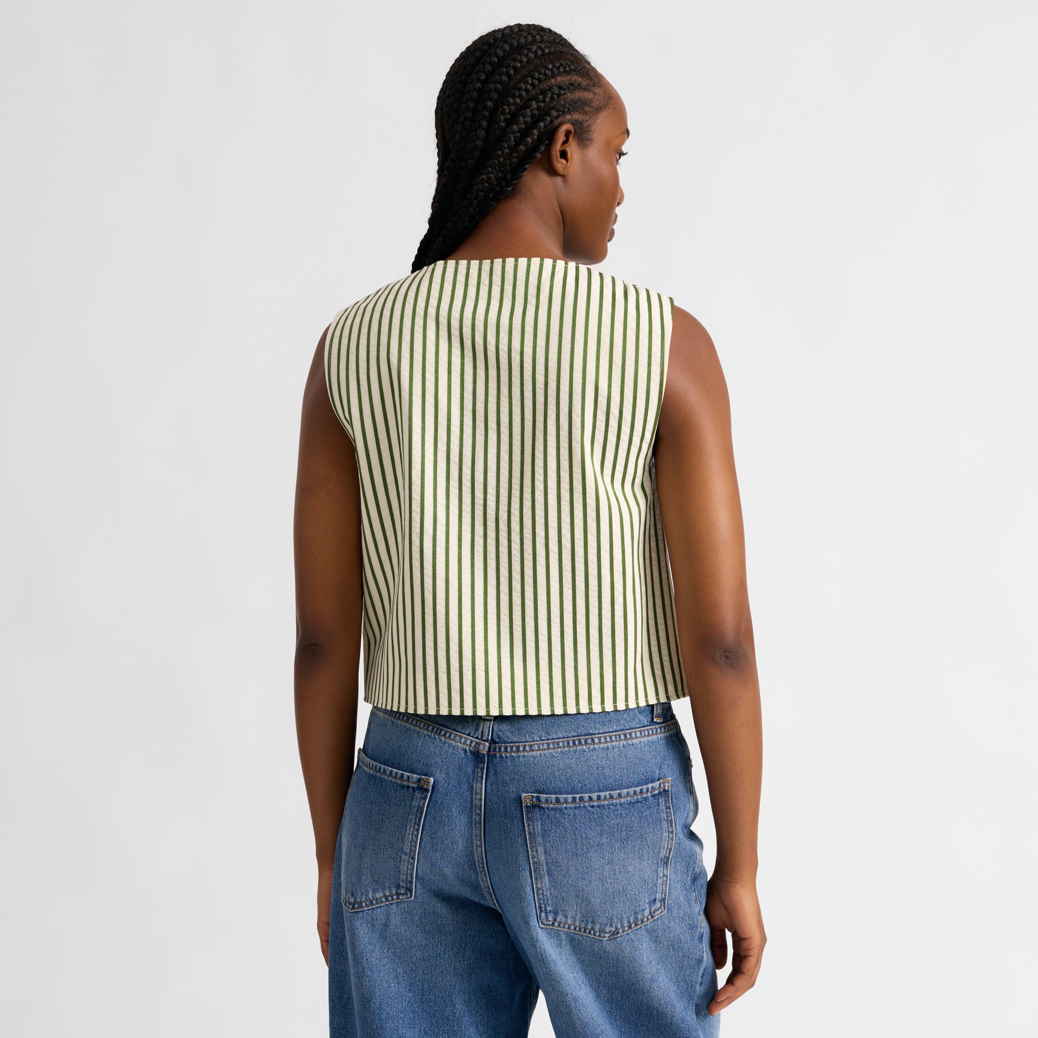 Green Stripe Button Shell Top