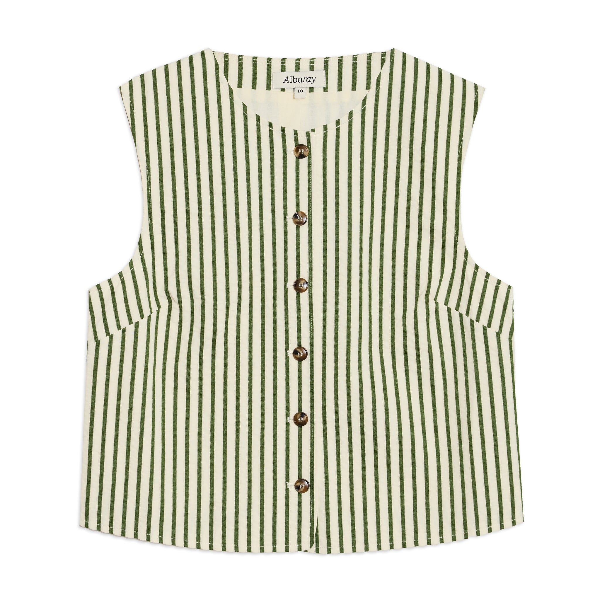 Green Stripe Button Shell Top