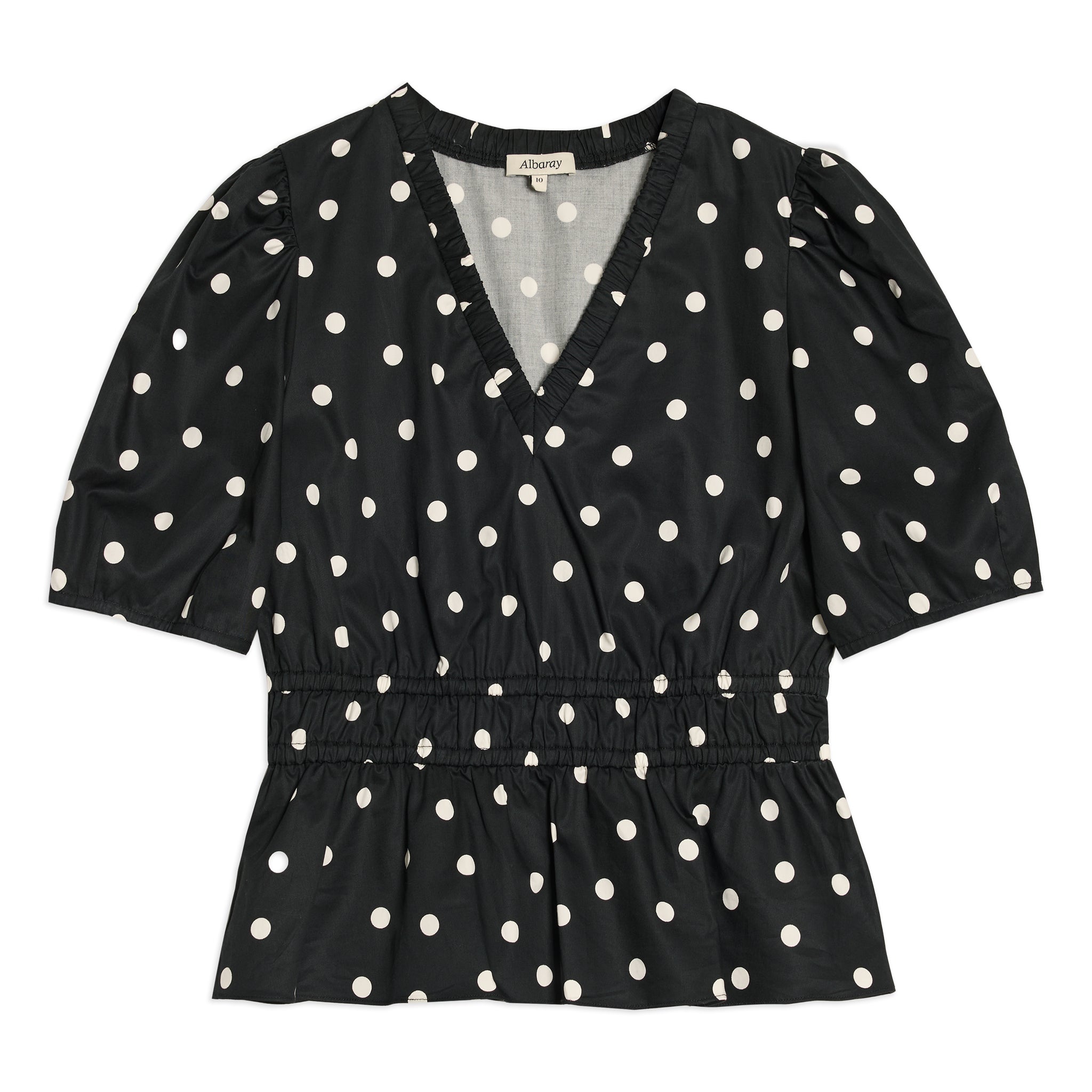 Black and White Spot Elastic Waist Top