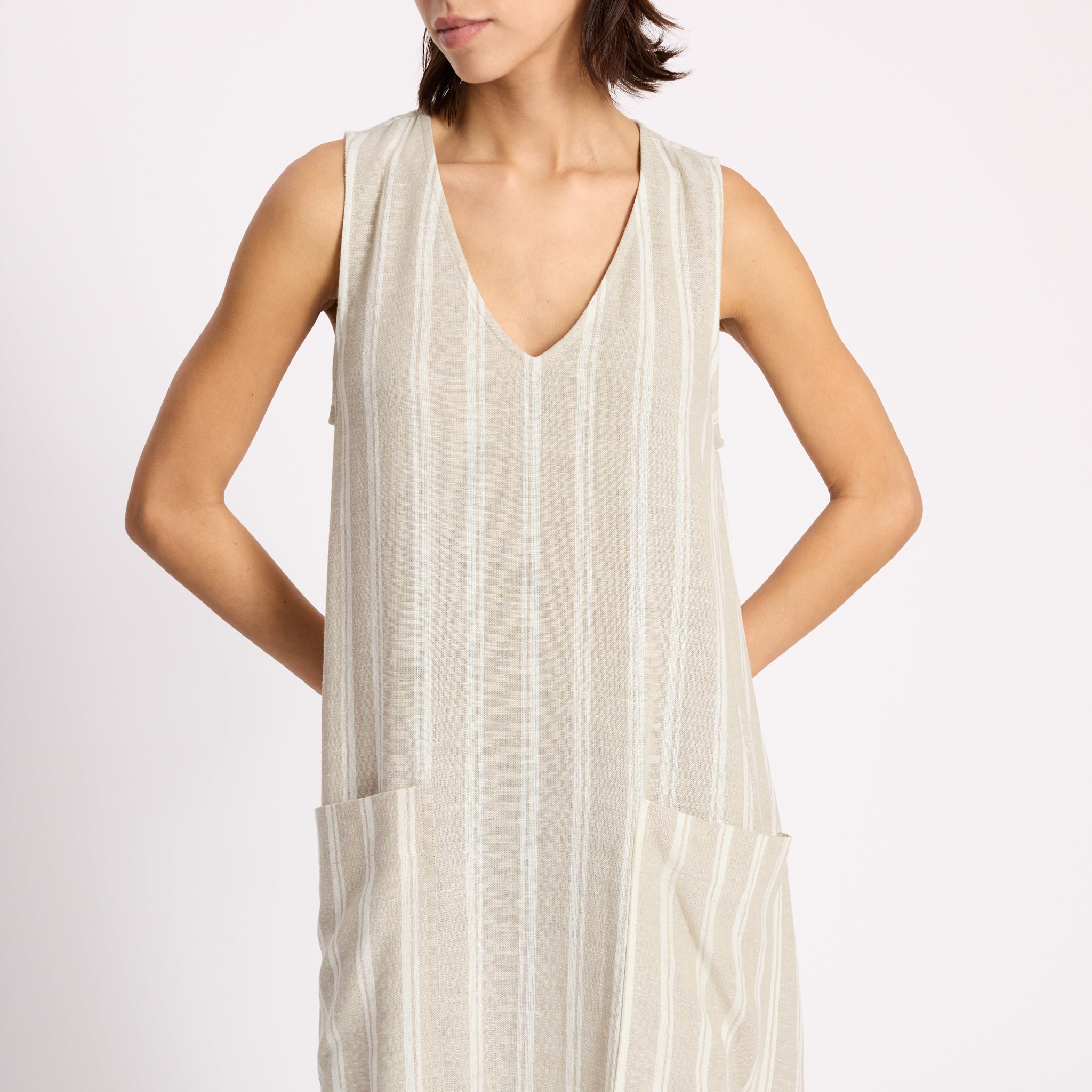 Linen Stripe Sleeveless Dress