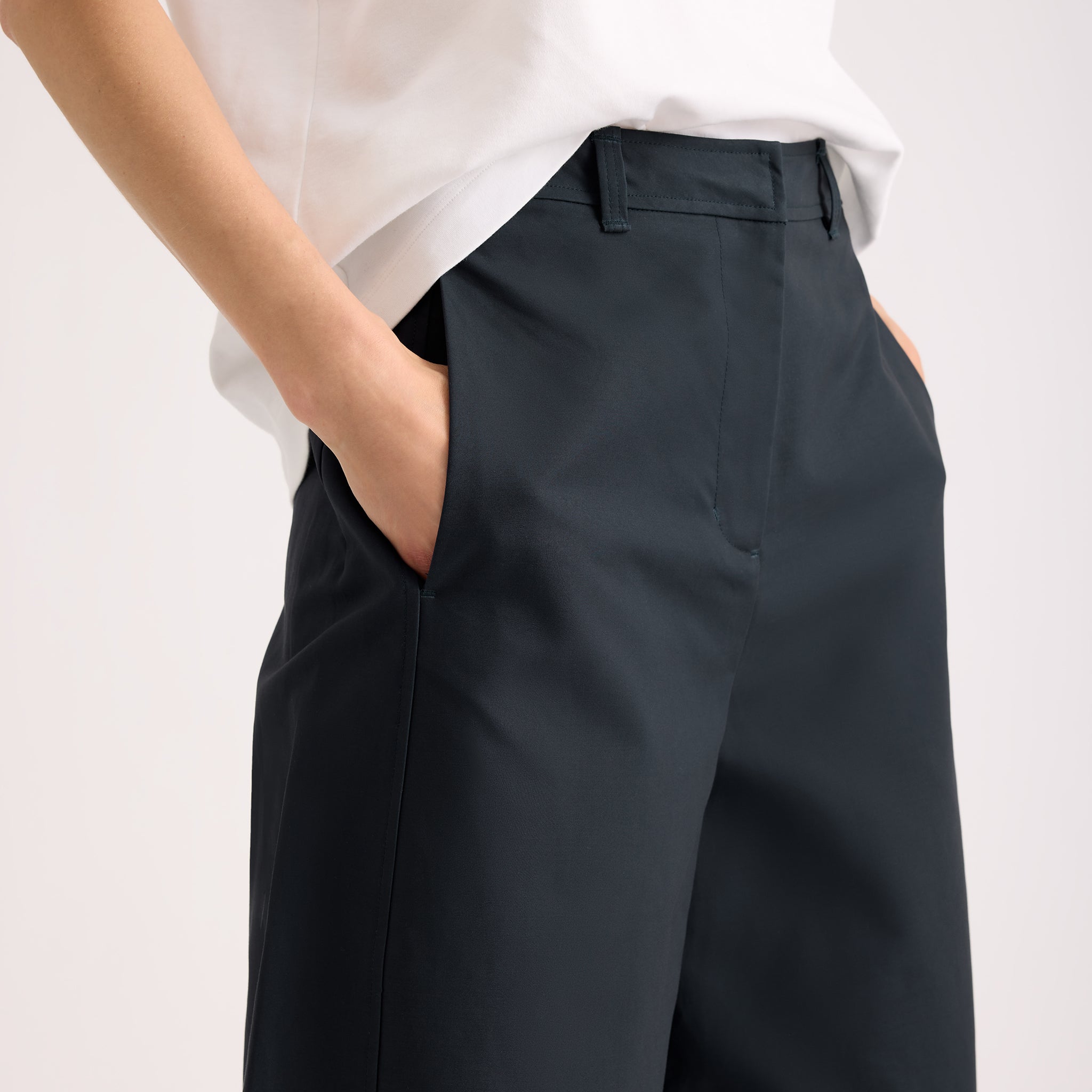 Navy Wide Leg Barrel Trousers
