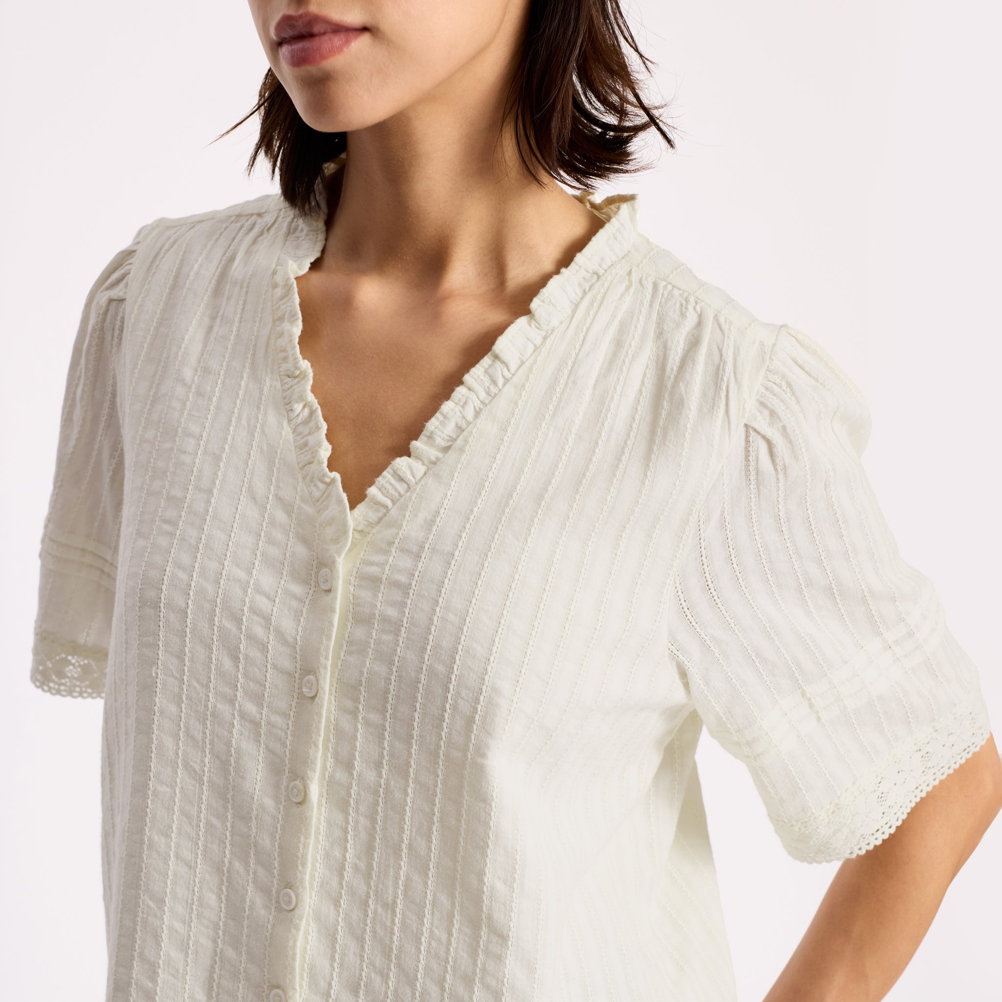 Pintuck Sleeve Button Through Top