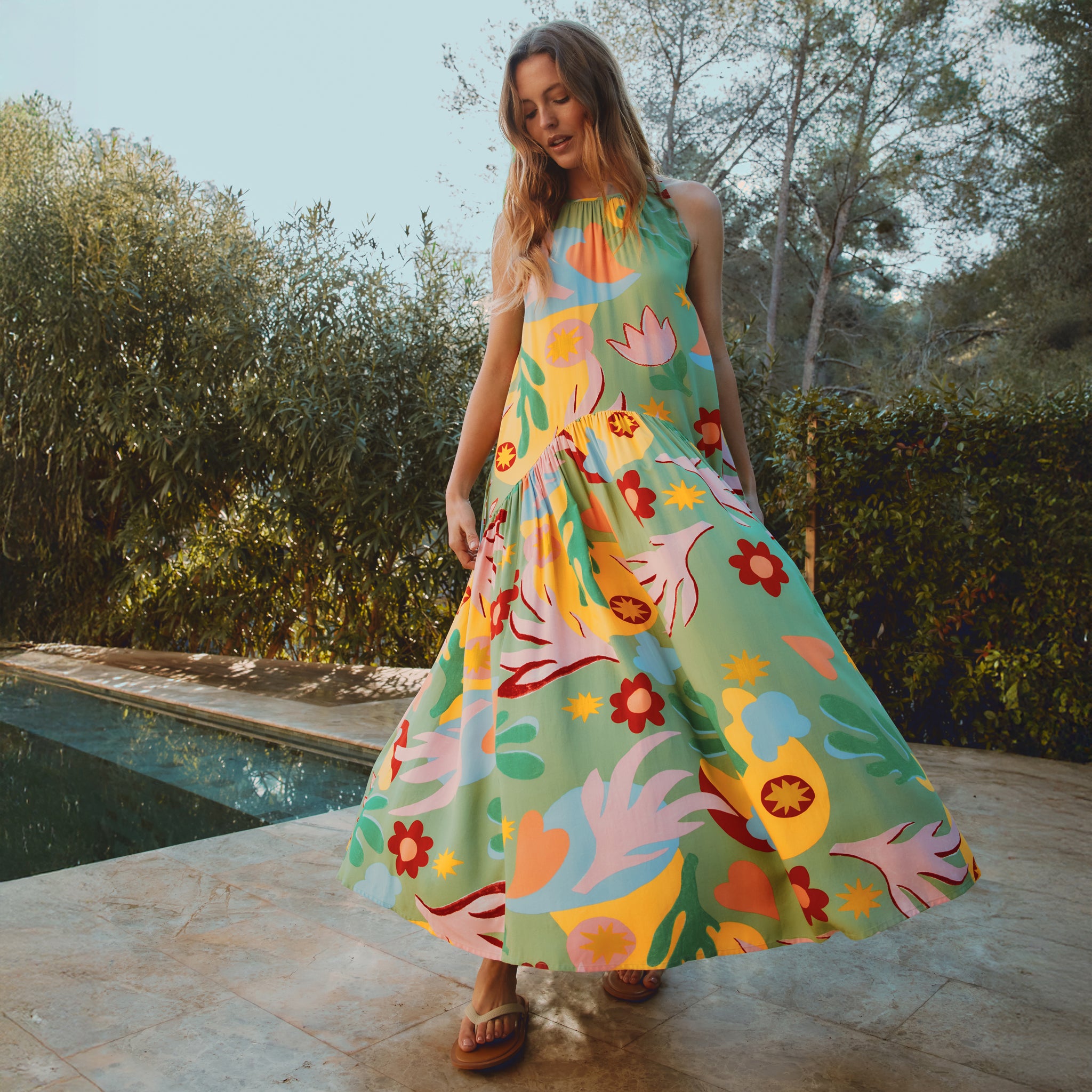 Tropique Print Halter Maxi