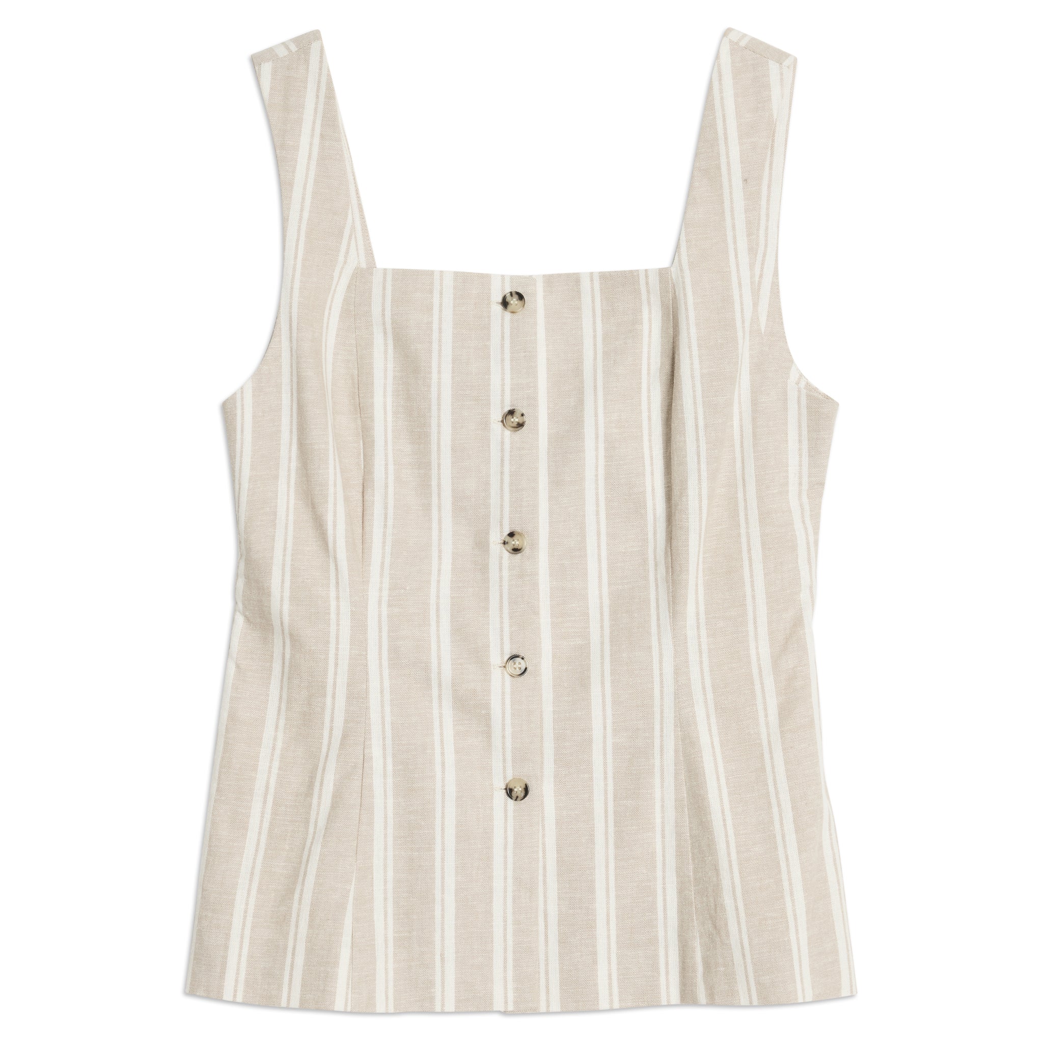 Linen Stripe Square Neck Button Top