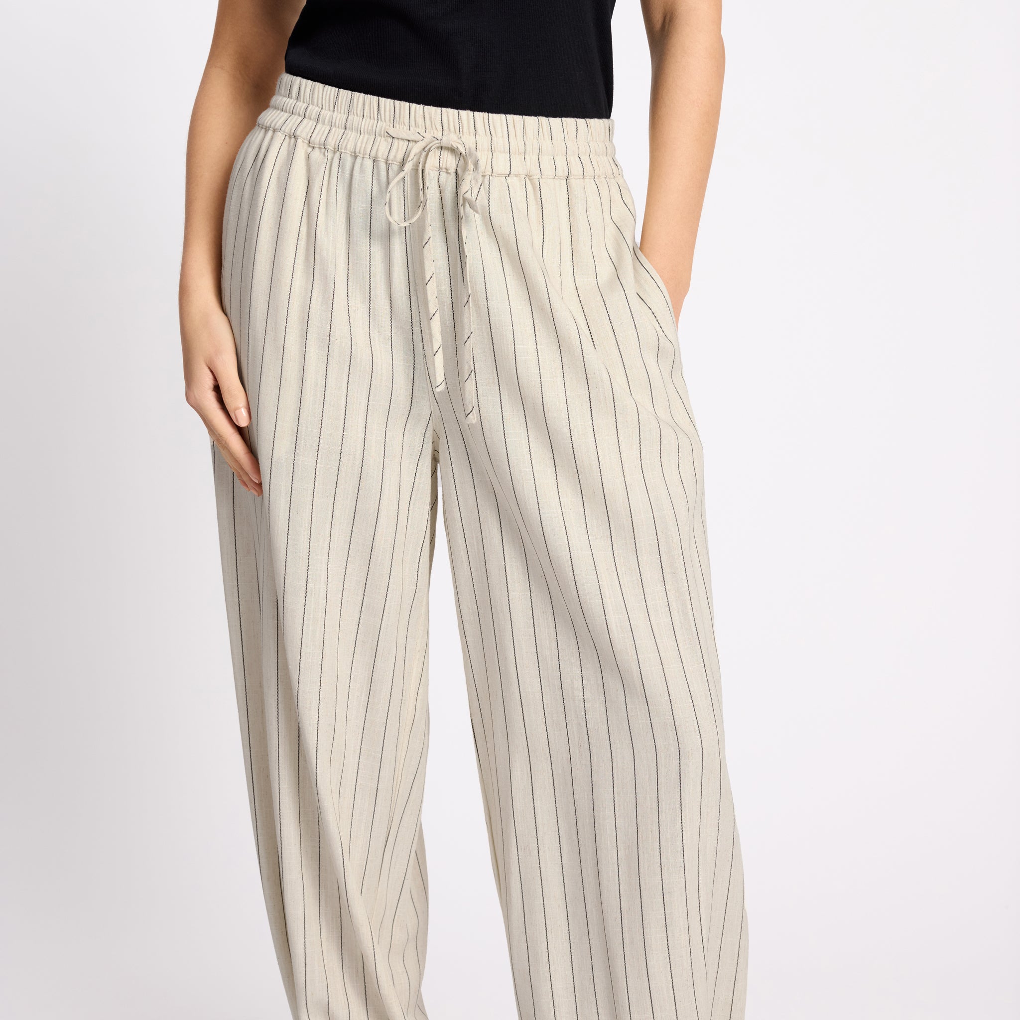 Linen Blend Pinstripe Balloon Trousers