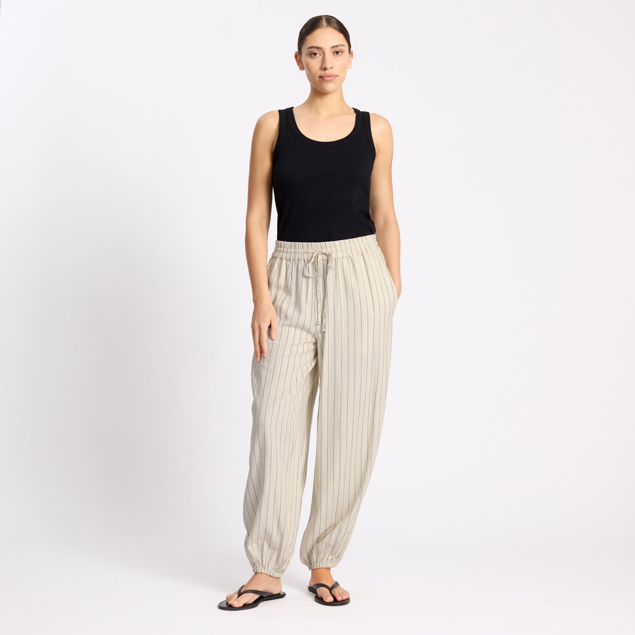 Linen Blend Pinstripe Balloon Trousers