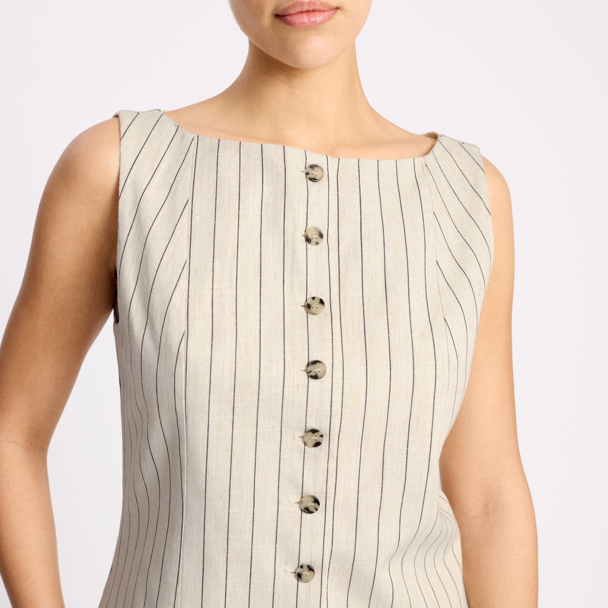 Linen Blend Pinstripe Waistcoat
