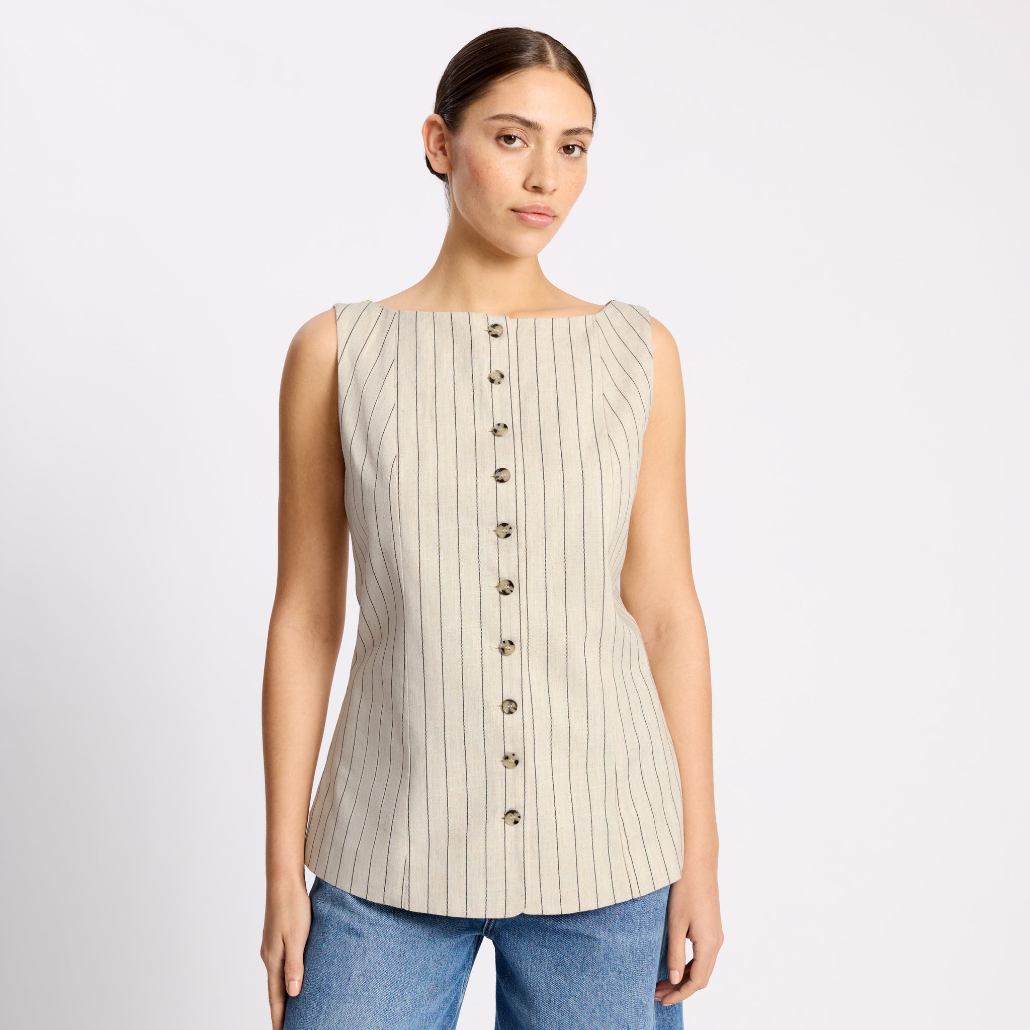 Linen Blend Pinstripe Waistcoat