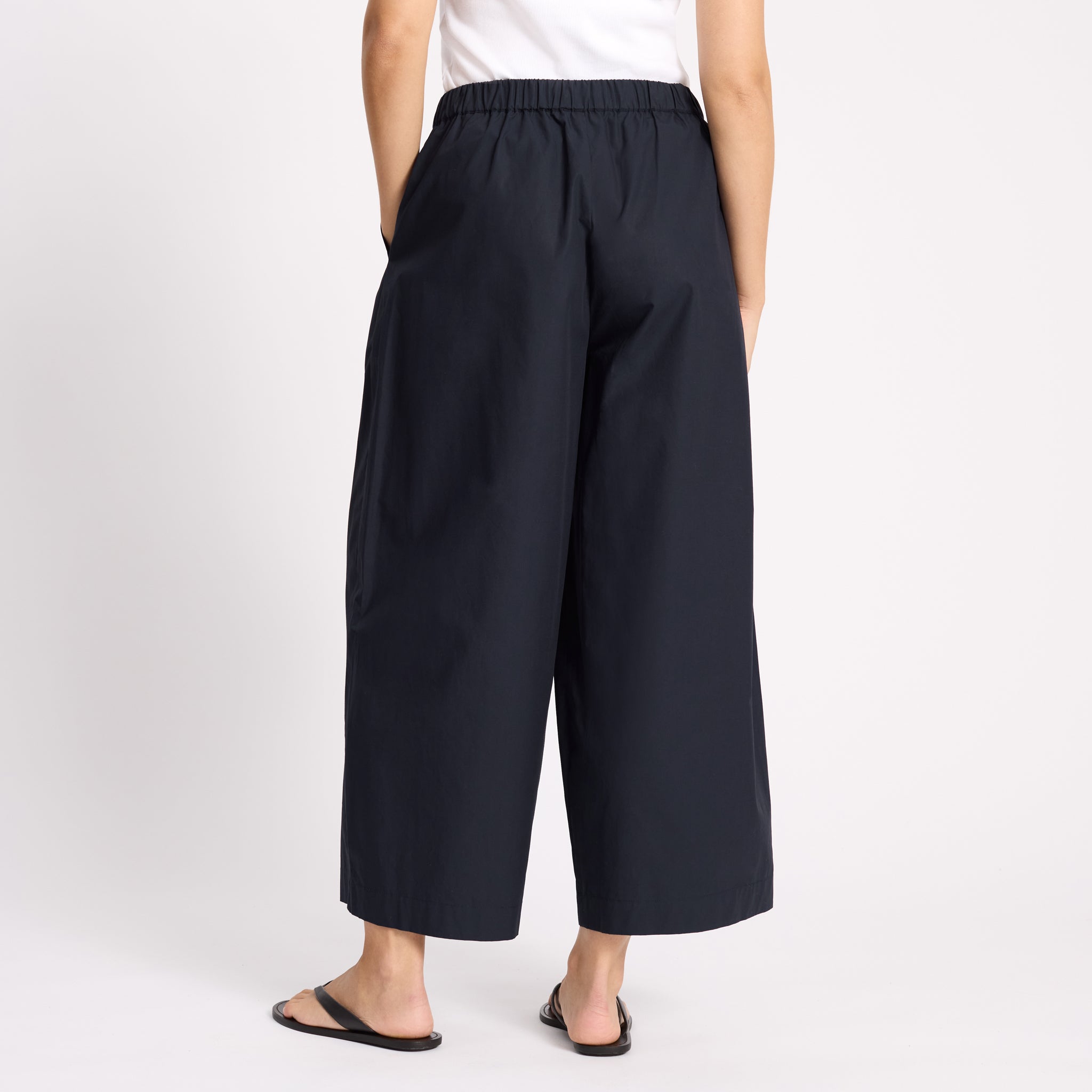 Navy Cotton Drawstring Barrel Leg Trouser