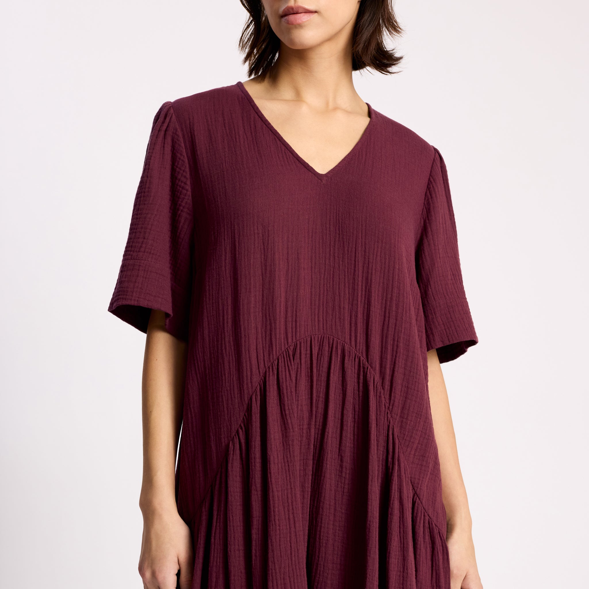Burgundy Cheesecloth Dress
