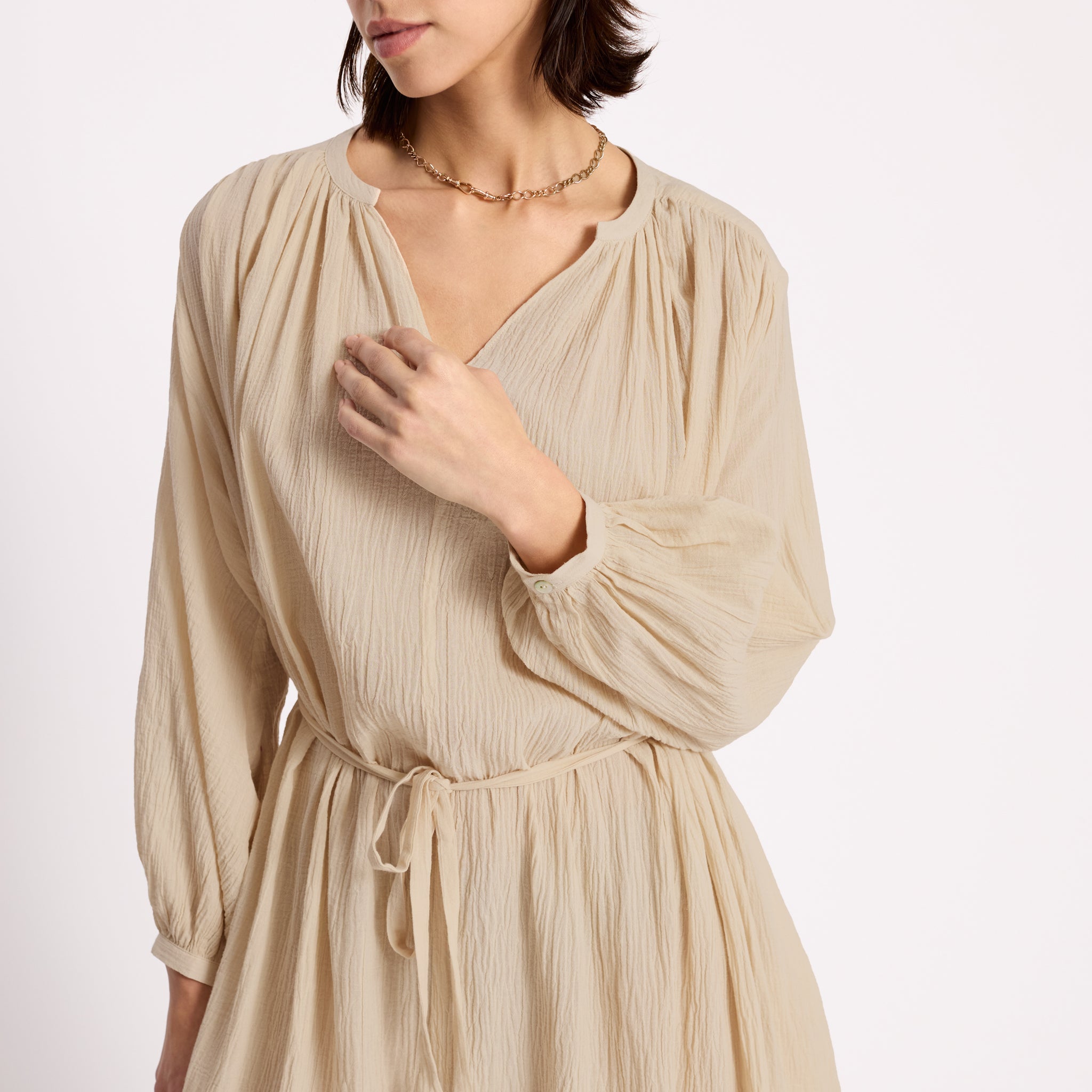 Cream Crinkle Cotton Maxi Kaftan