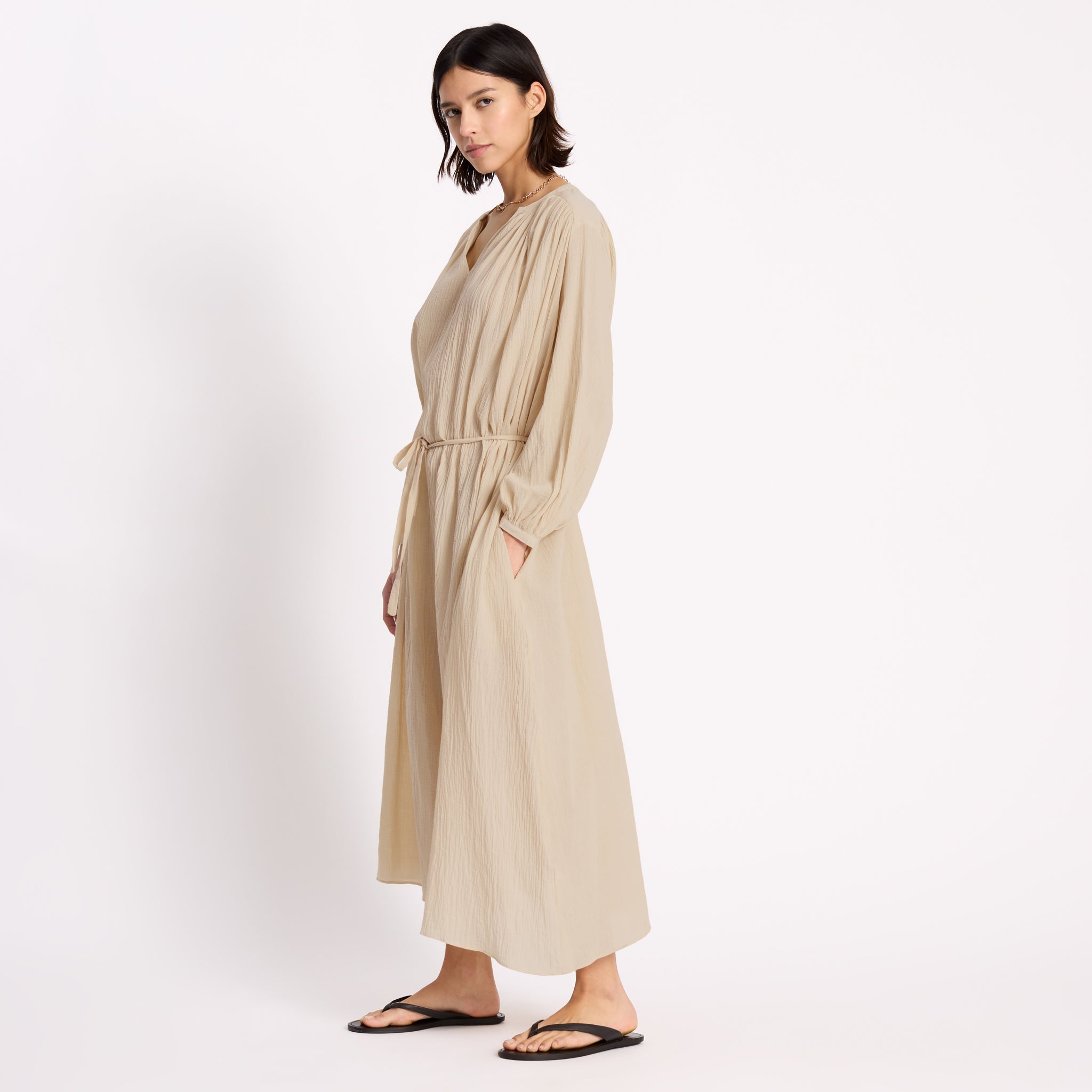 Cream Crinkle Cotton Maxi Kaftan