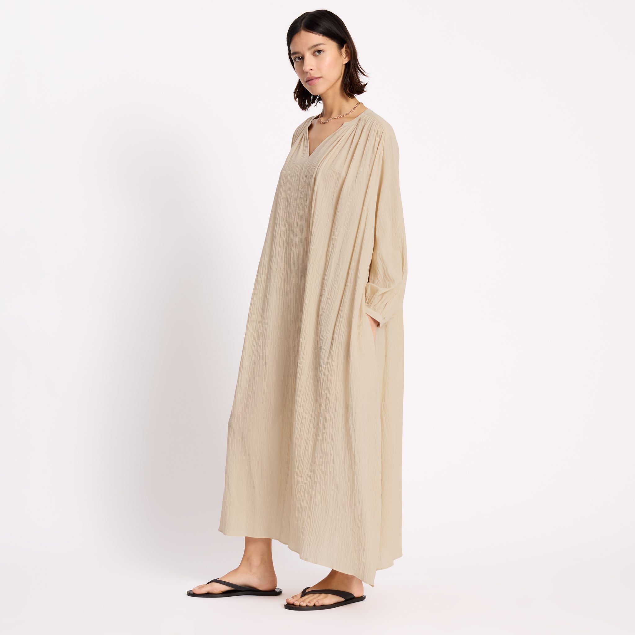 Cream Crinkle Cotton Maxi Kaftan