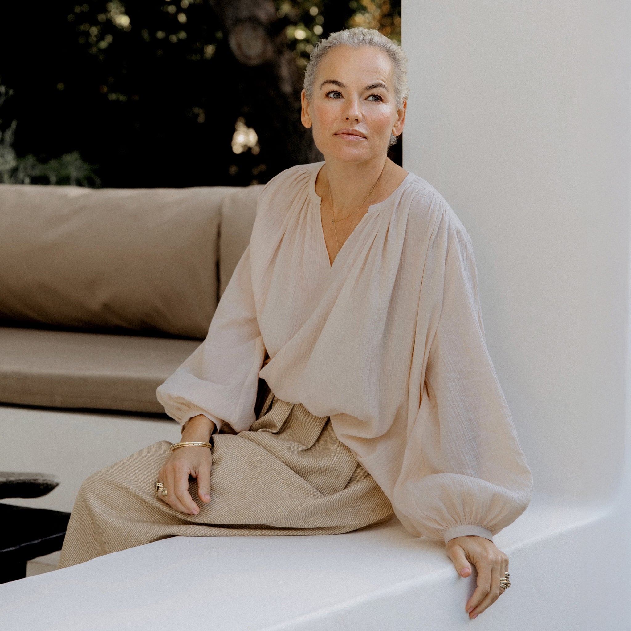 Cream Crinkle Cotton Kaftan Top