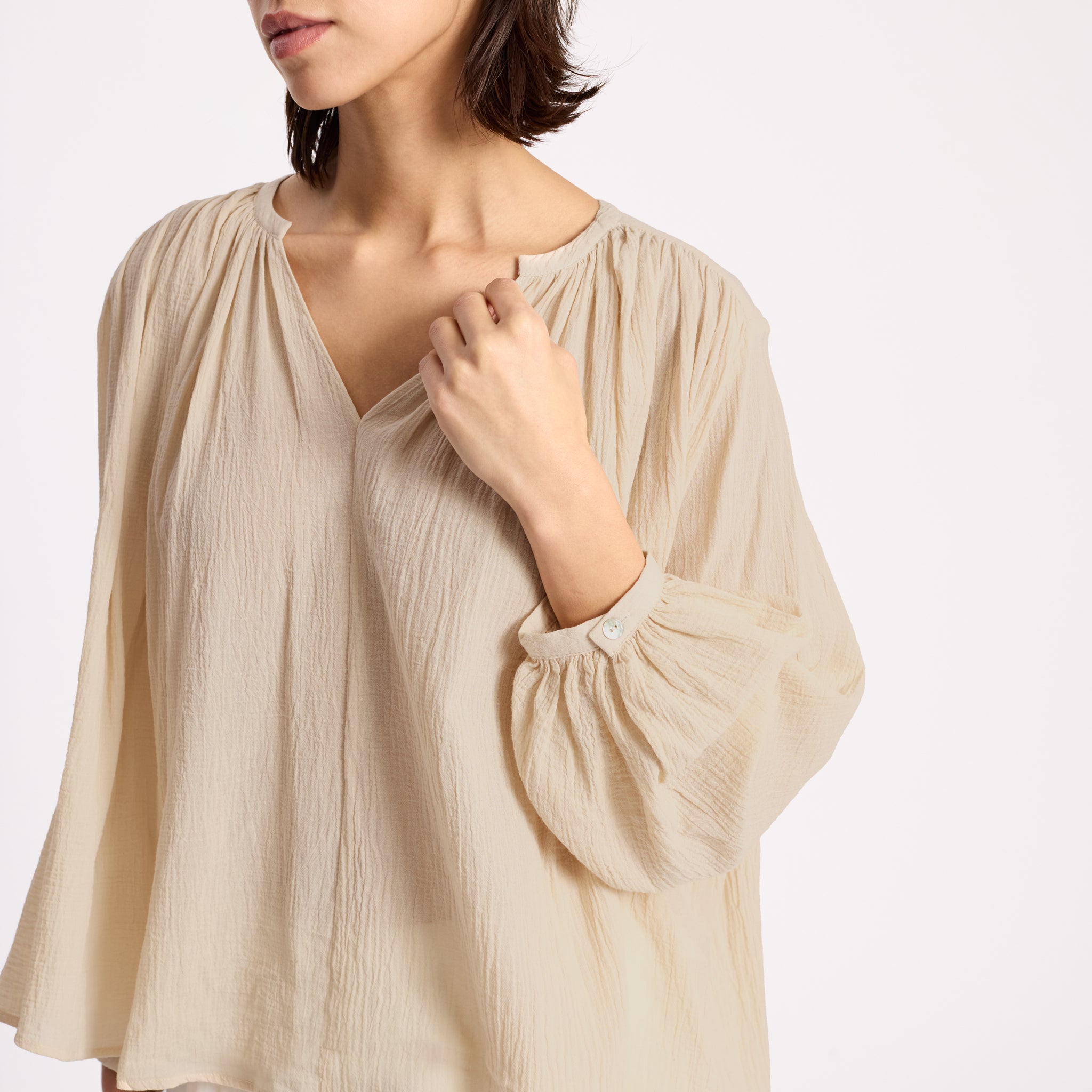 Cream Crinkle Cotton Kaftan Top