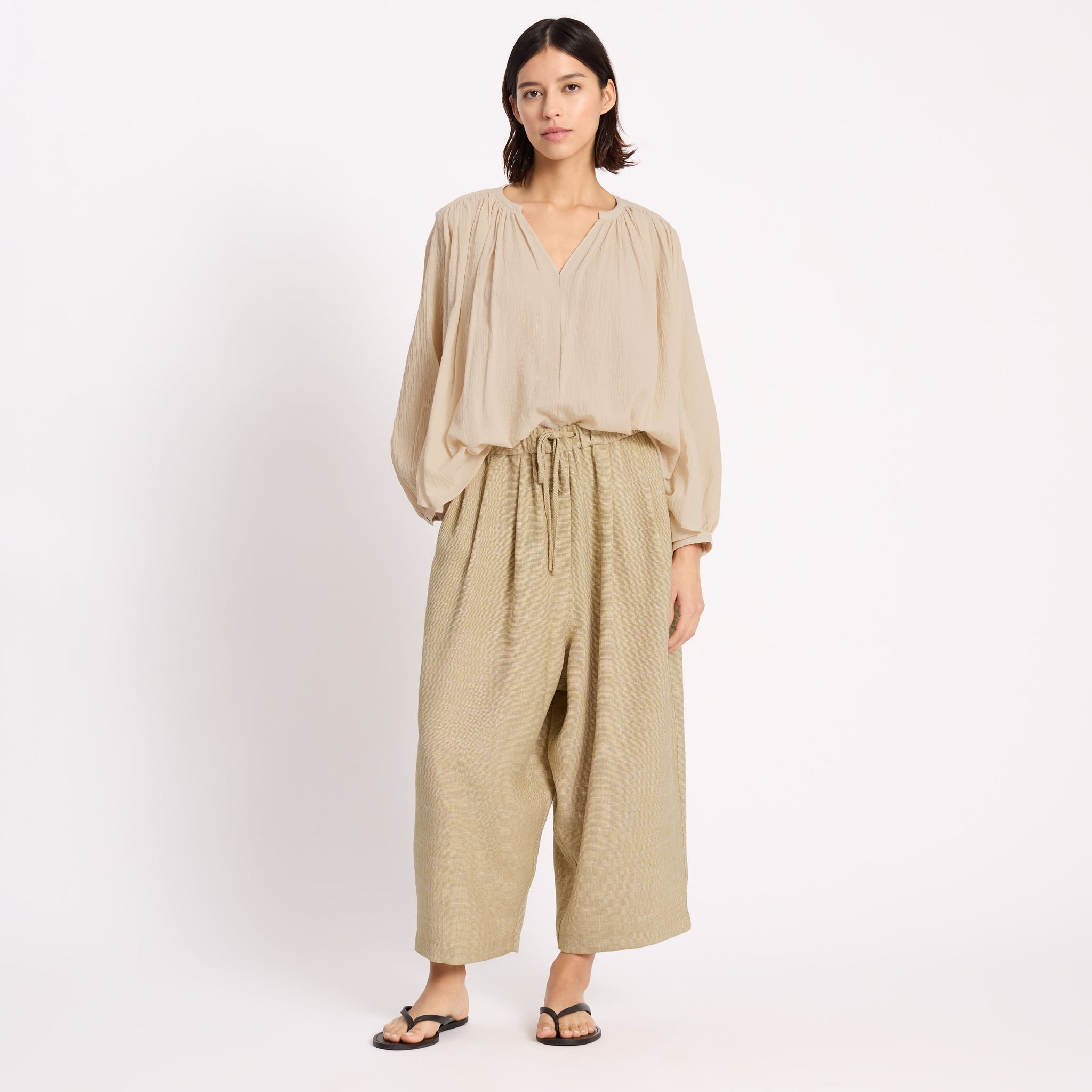 Cream Crinkle Cotton Kaftan Top