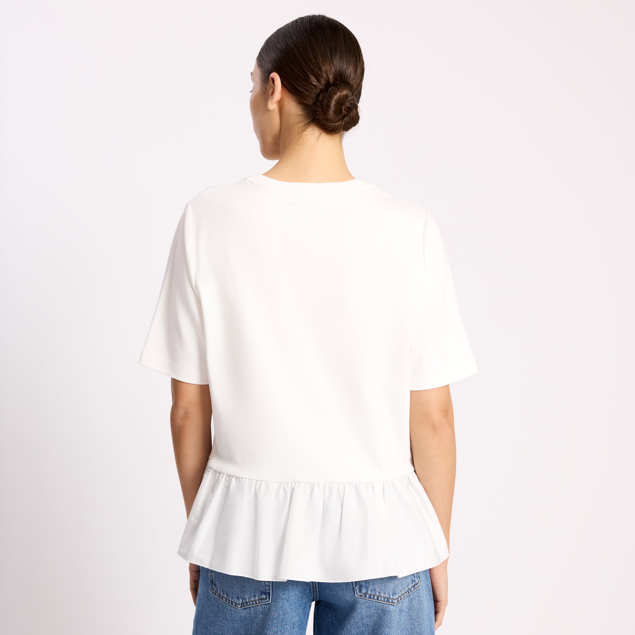 White Cotton Peplum Hem T Shirt