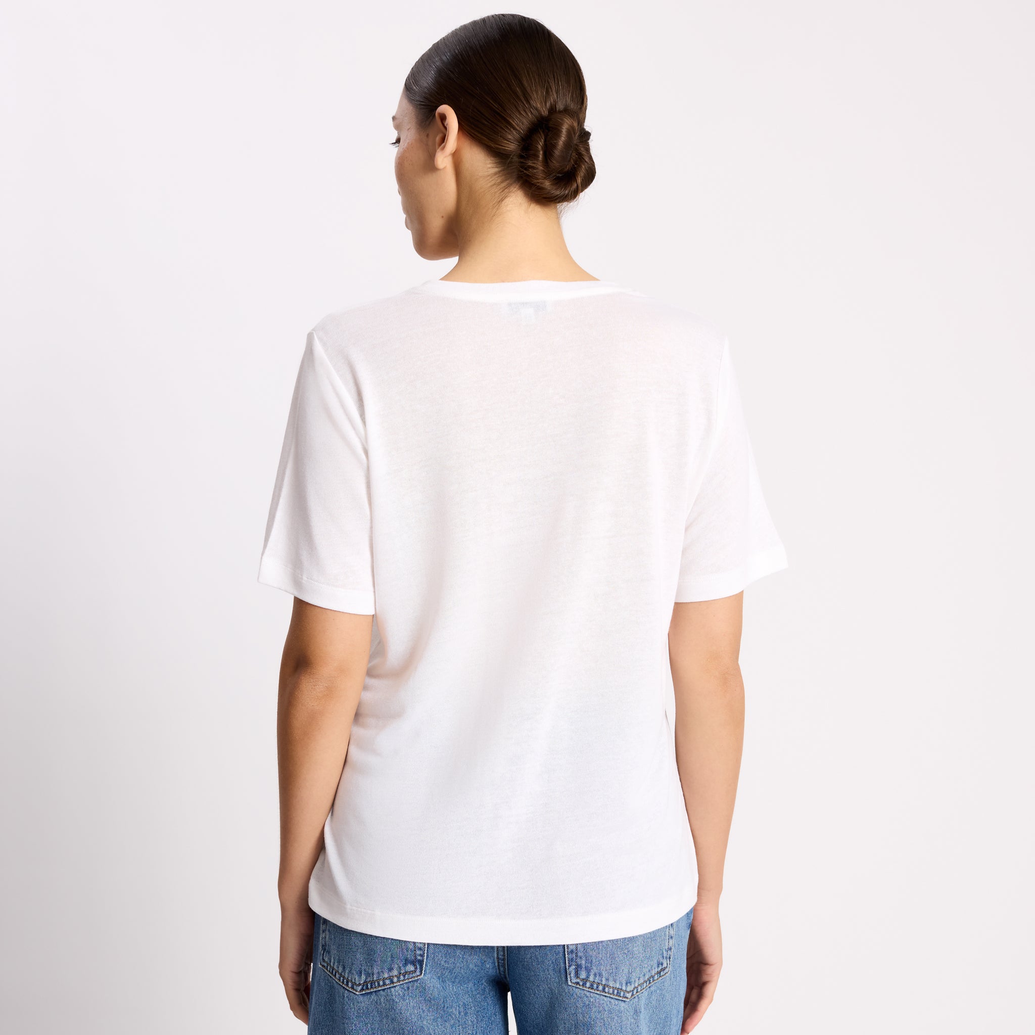 White Linen V Neck T Shirt