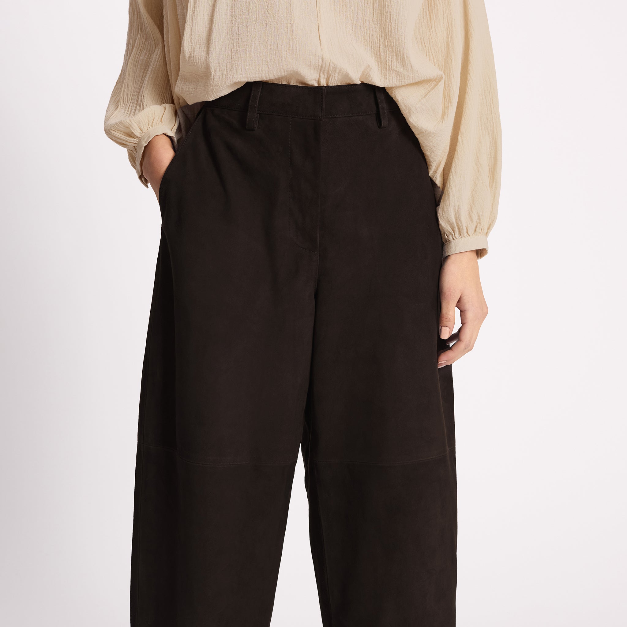 Suede Barrel Trouser