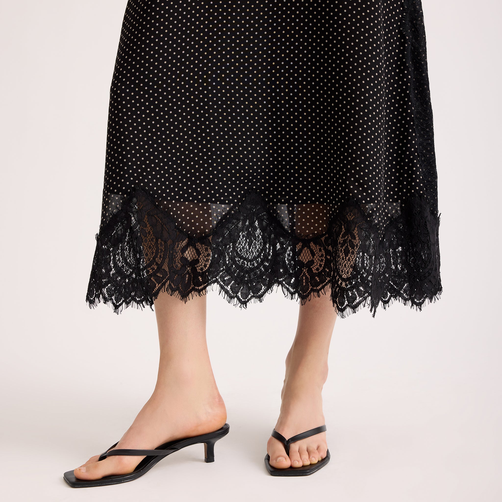Lace Trim Chiffon Spot Dress
