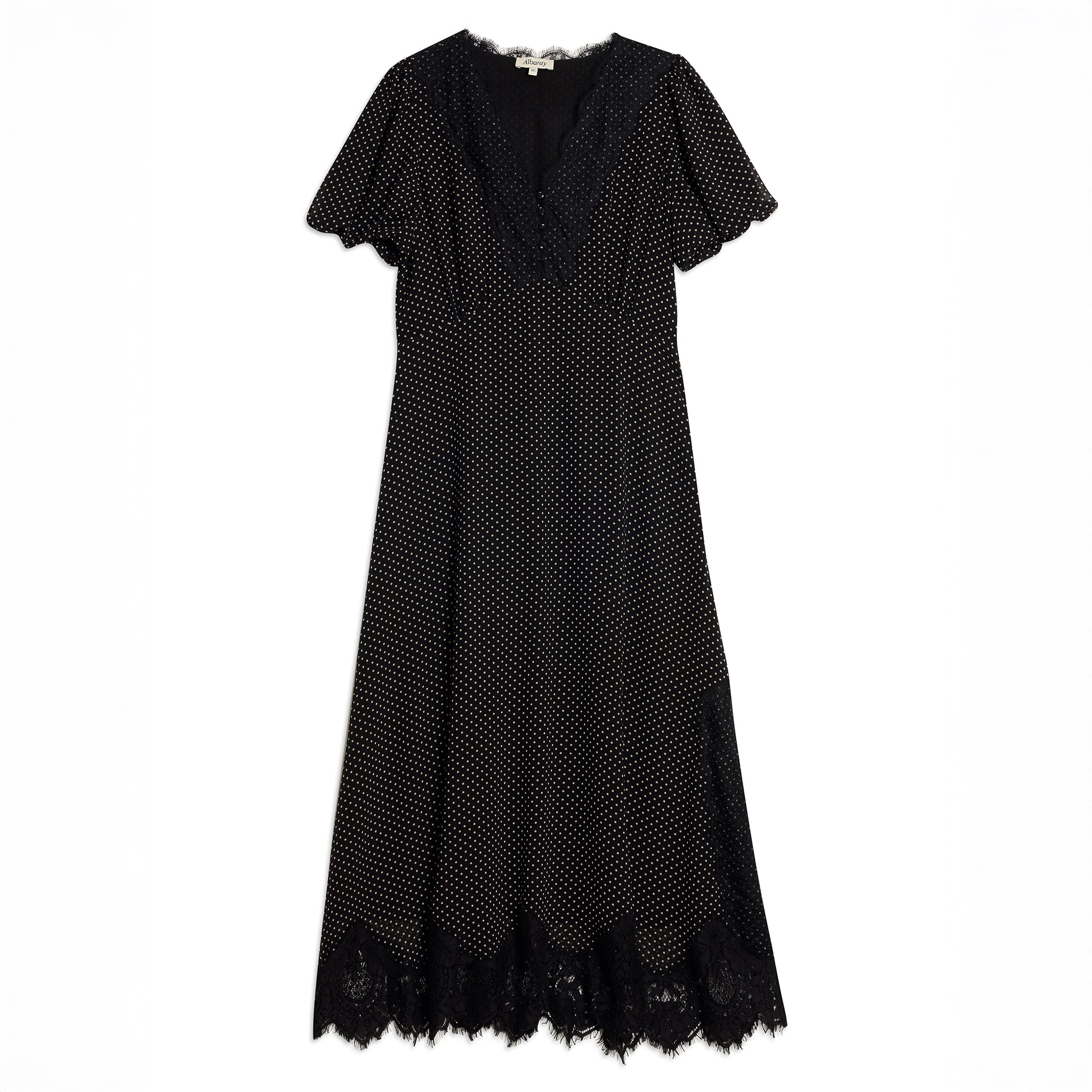 Lace Trim Chiffon Spot Dress