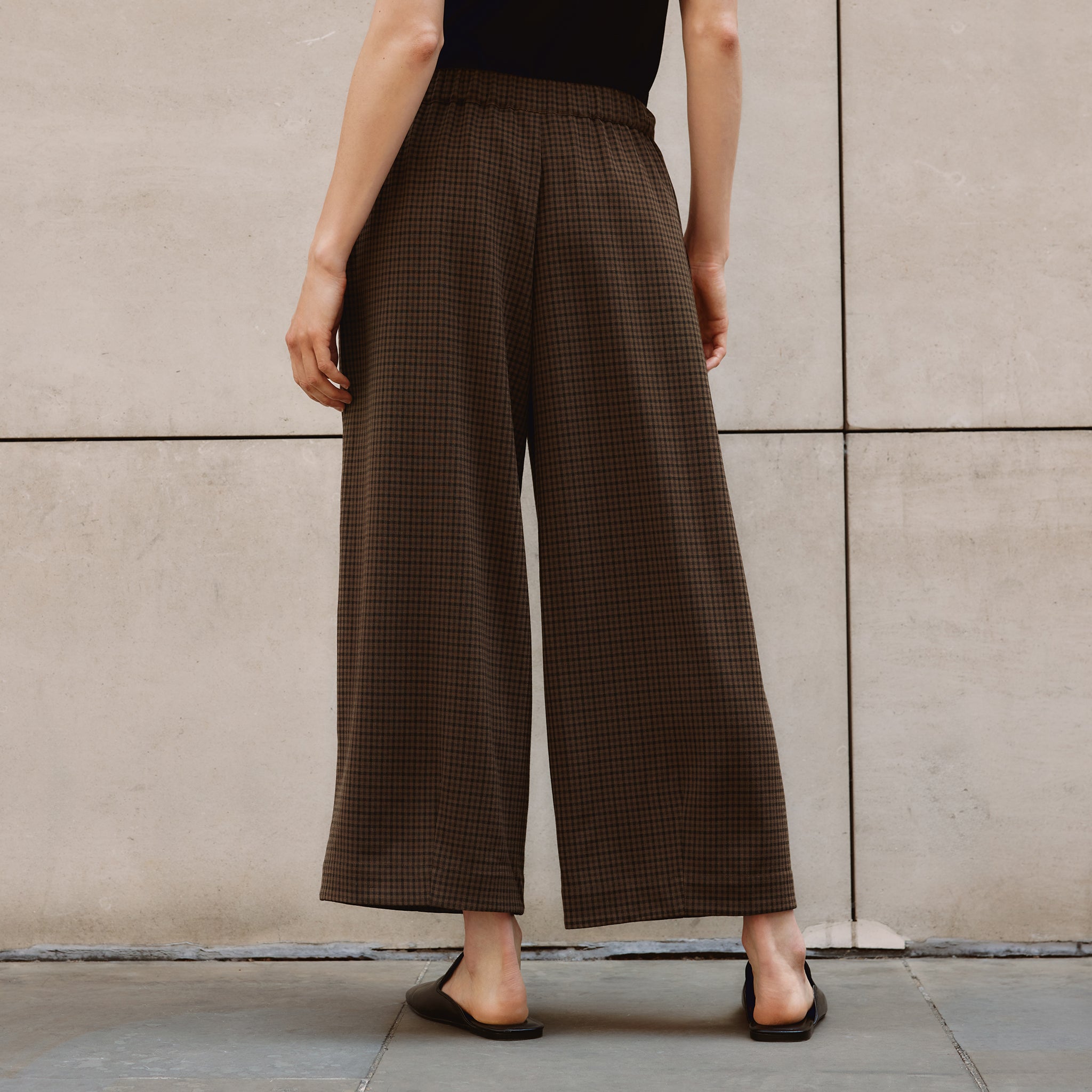 Chocolate Gingham Drawstring Barrel Trousers
