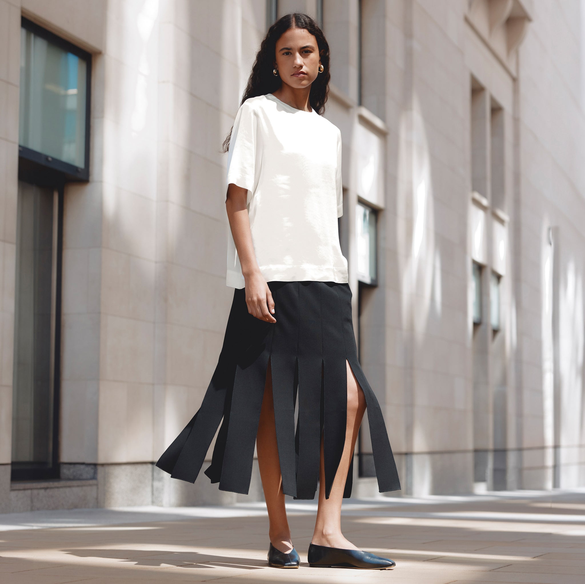 Black Tailored Panel Split Skirt