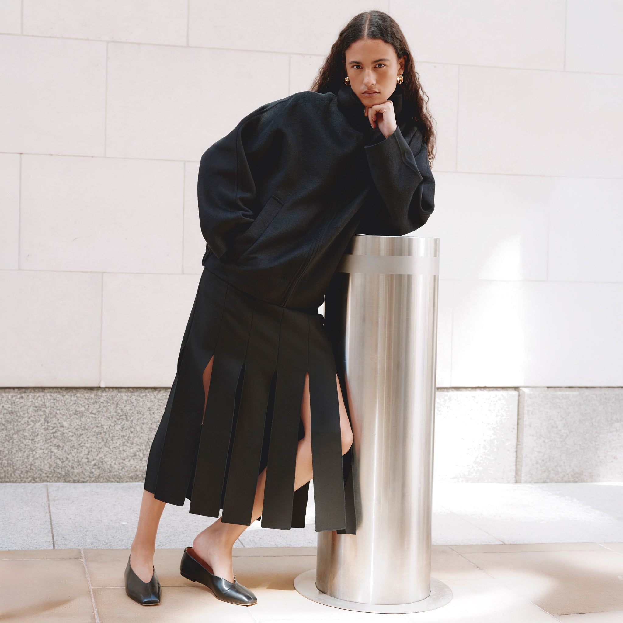 Black Tailored Panel Split Skirt