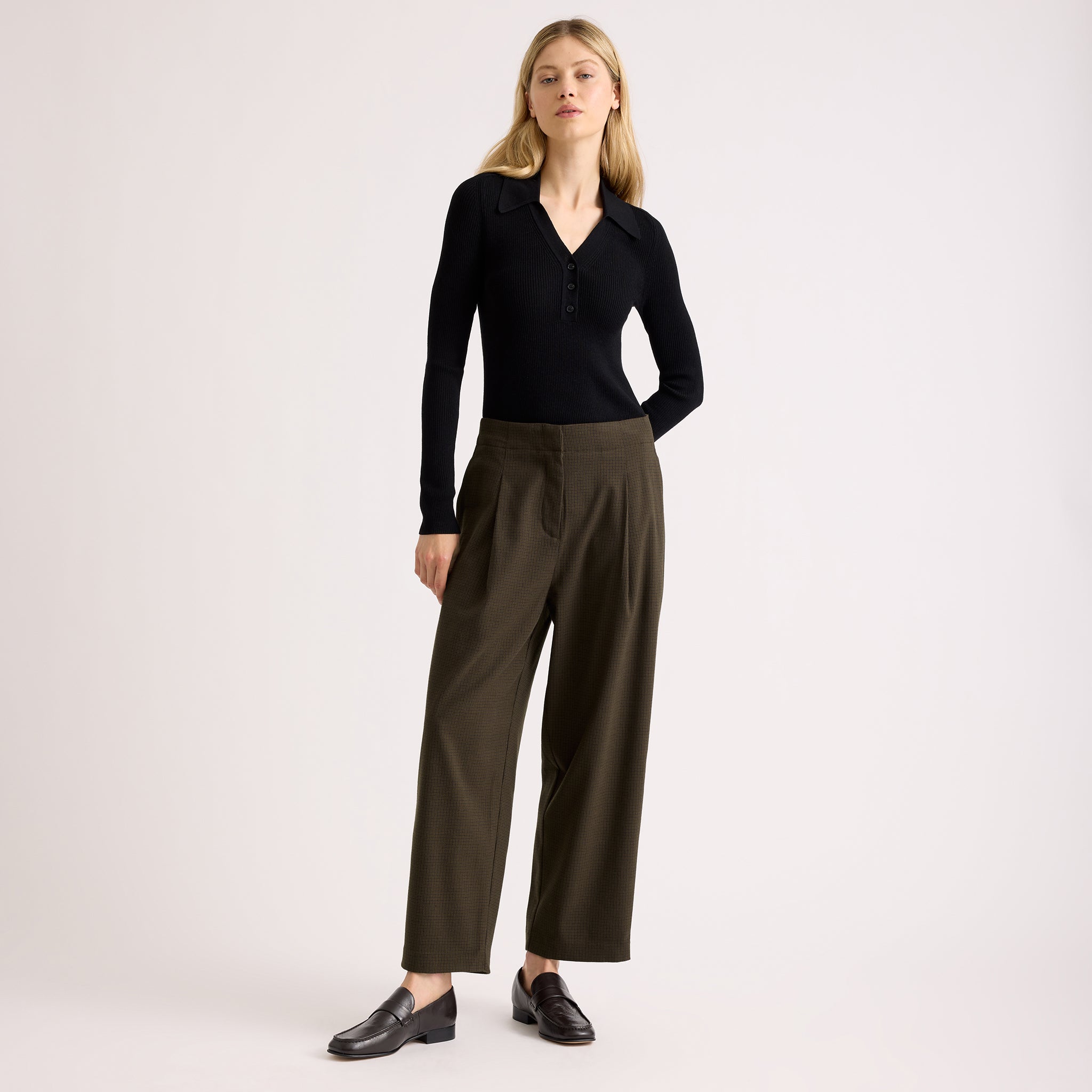 Chocolate Checked Barrel Trouser