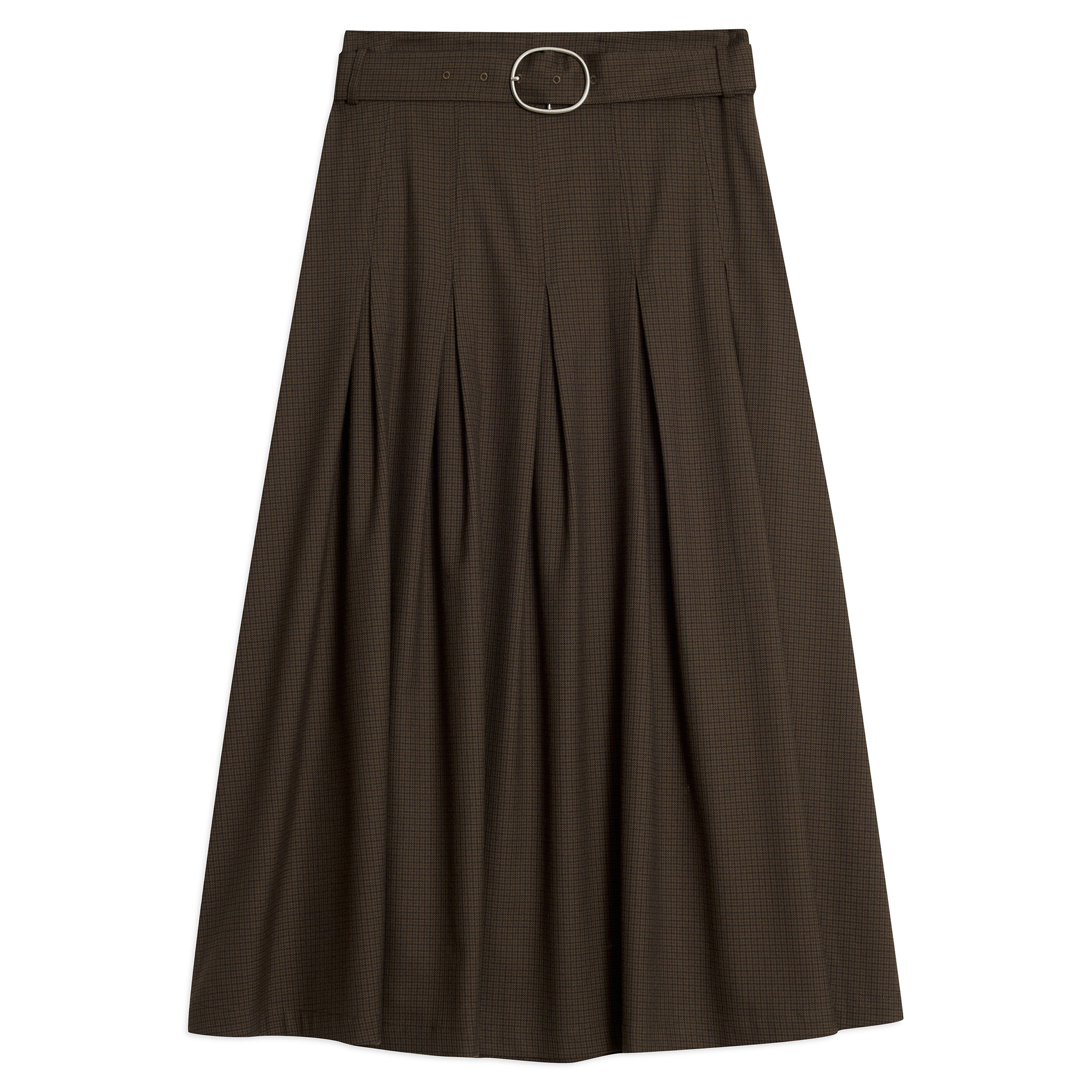 Chocolate Checked Belted Skirt