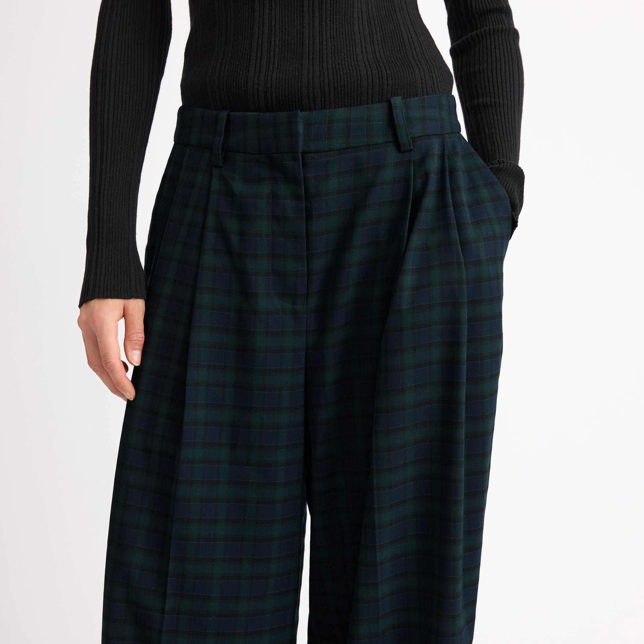 Black Watch Check Wide Trousers