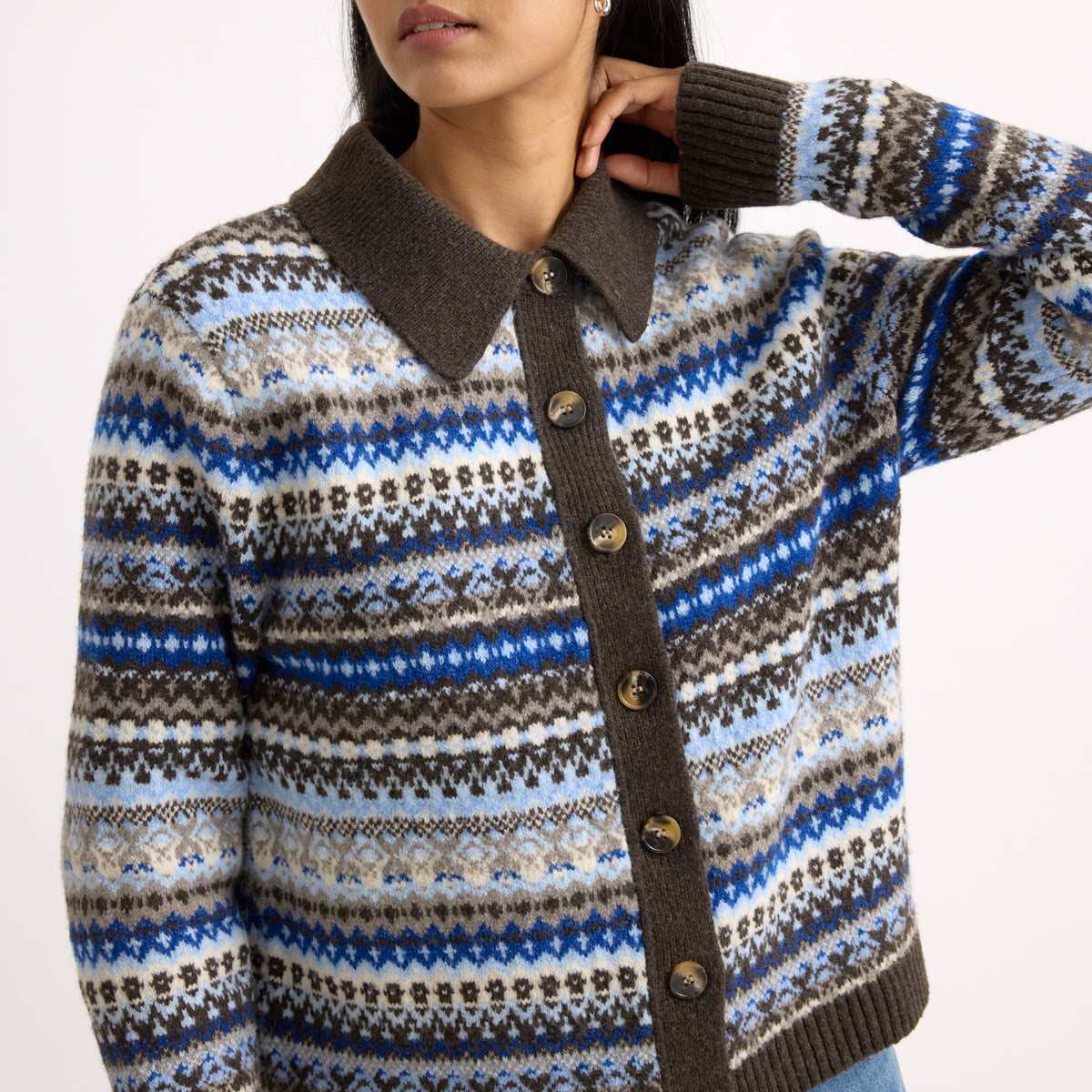 Blue Fair Isle Collar Cardigan