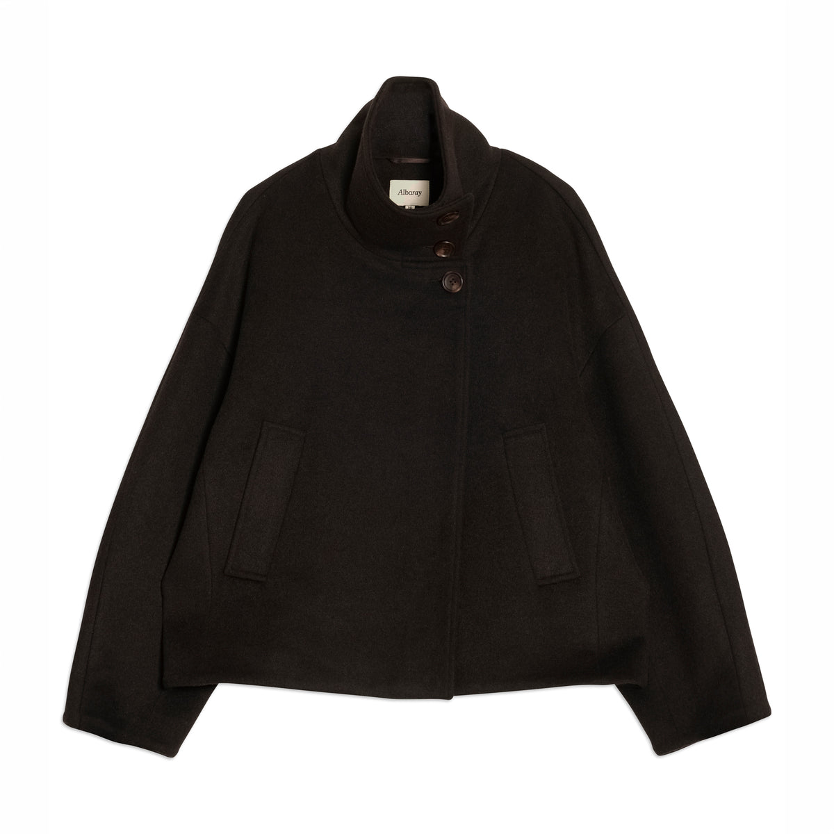 Wool Blend Chocolate Funnel Neck Jacket