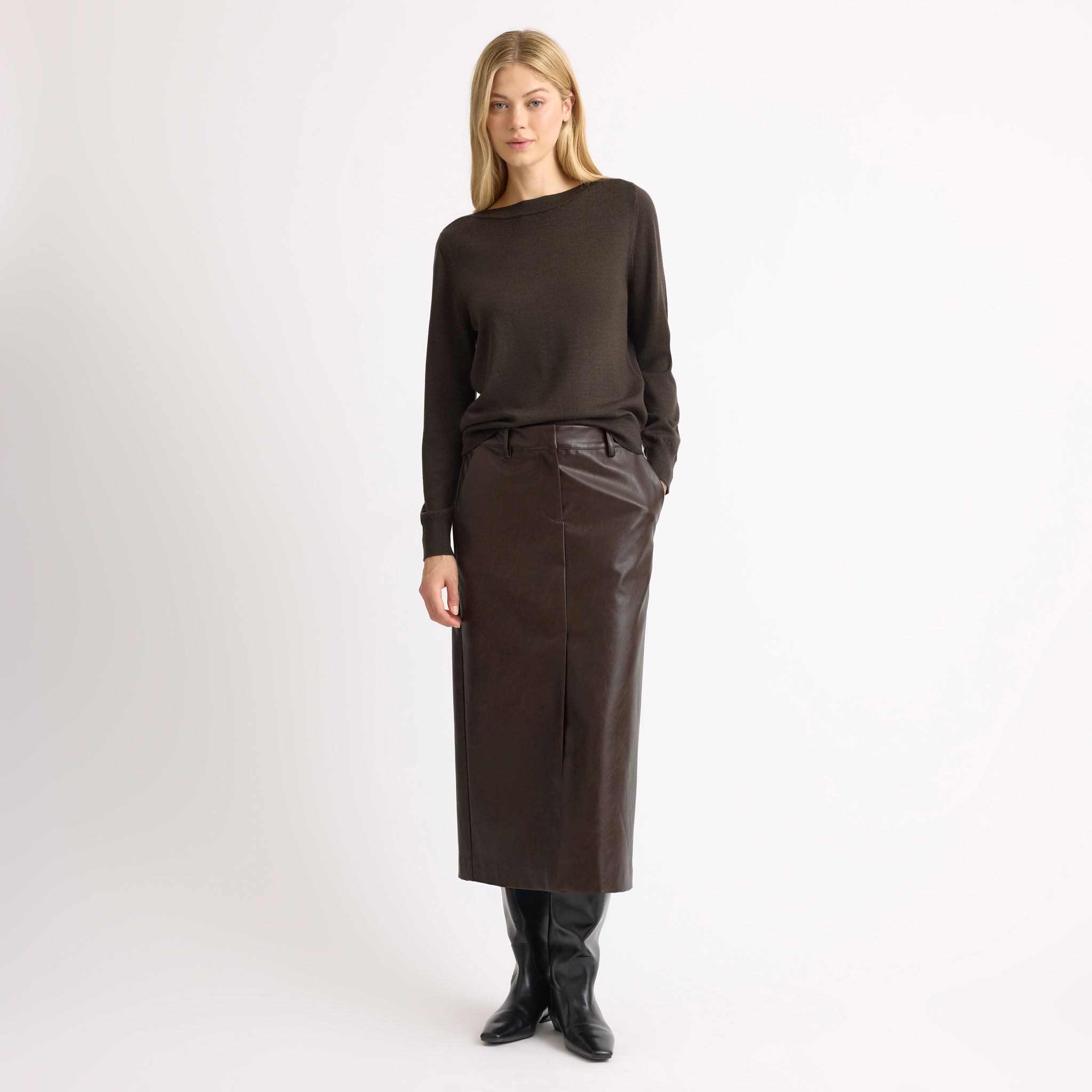 Chocolate Merino Slash Neck Jumper