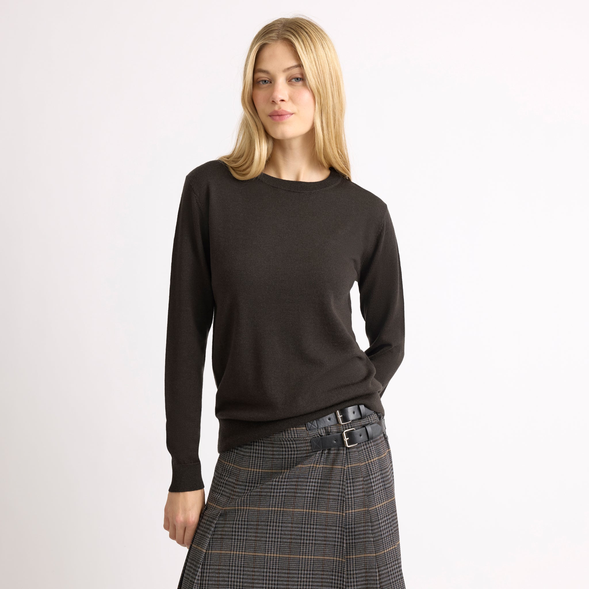 Chocolate Merino Crew Neck Jumper