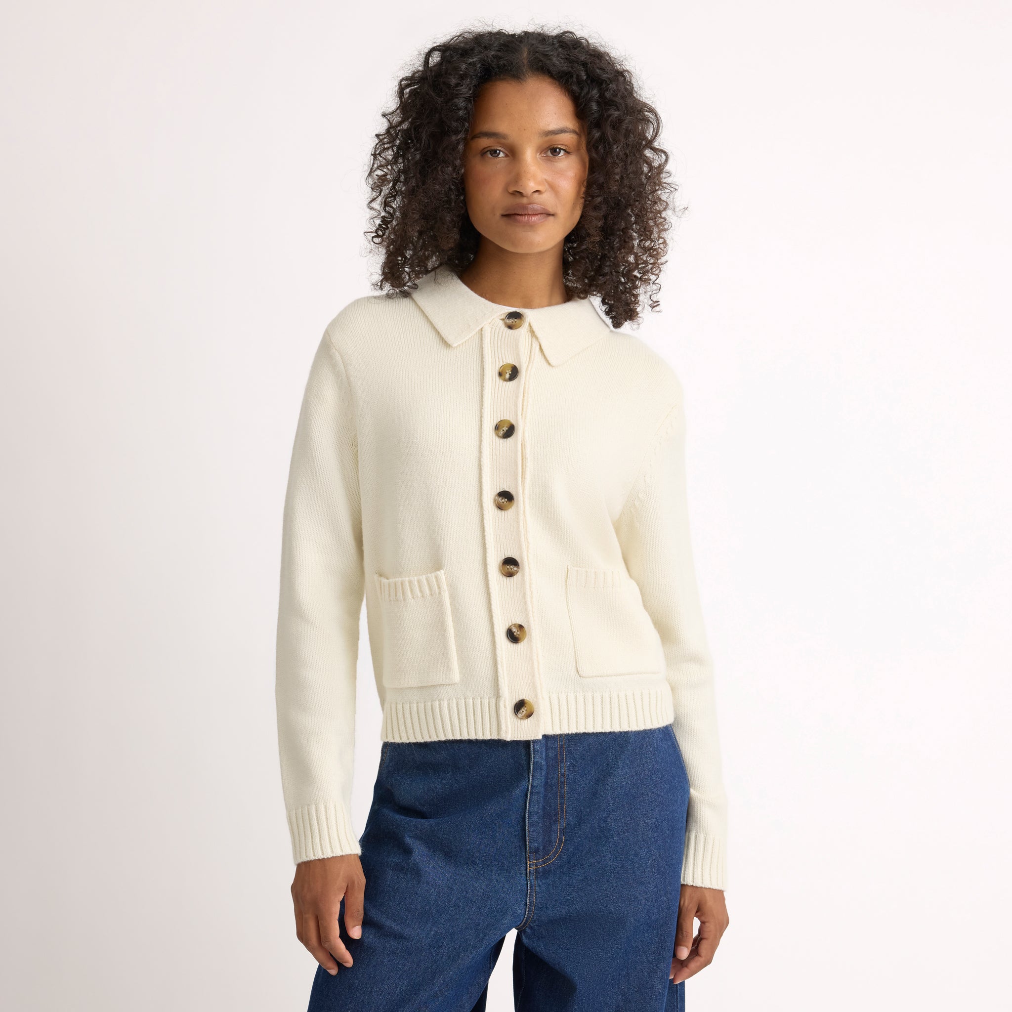 Cream Pocket Collar Cardigan
