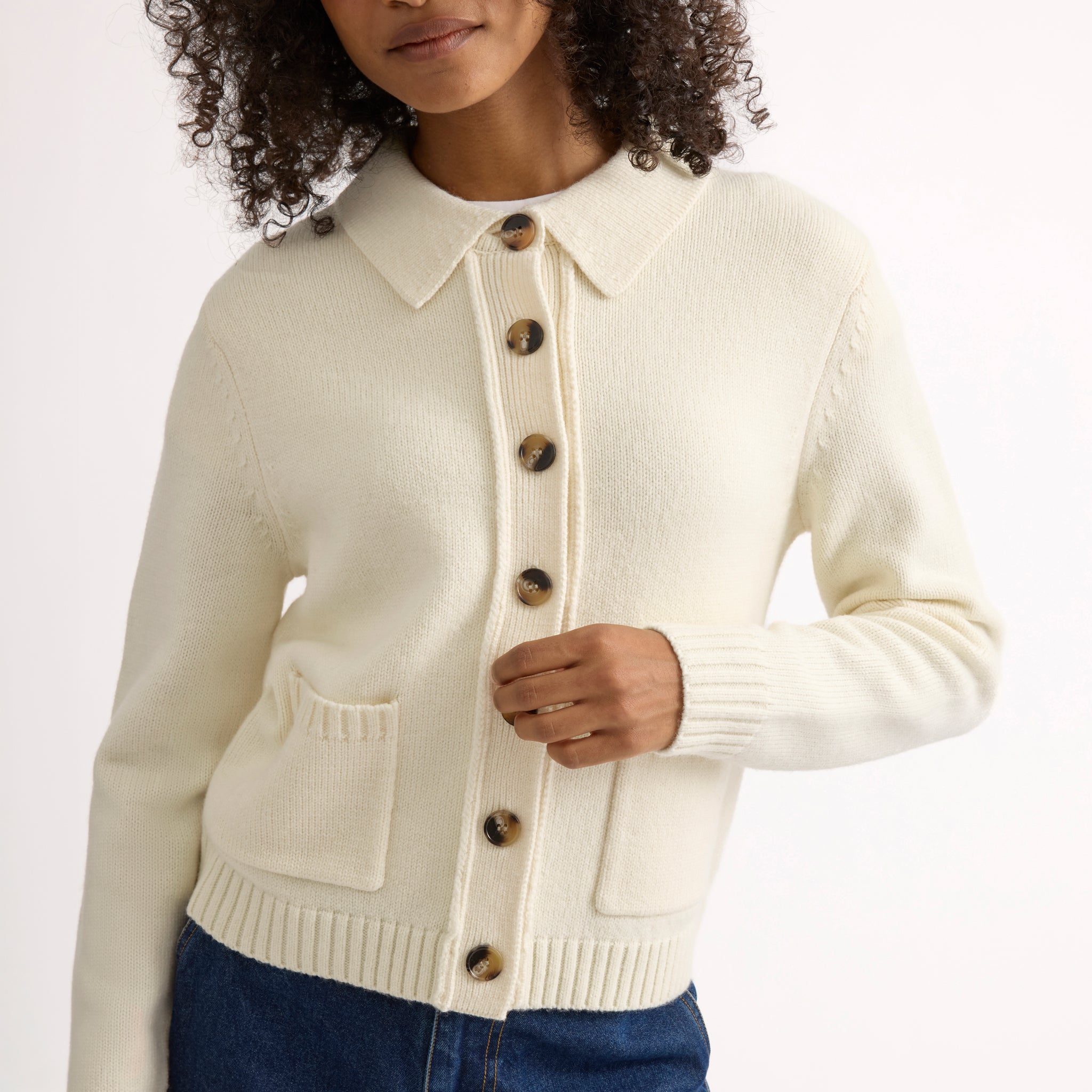Cream Pocket Collar Cardigan